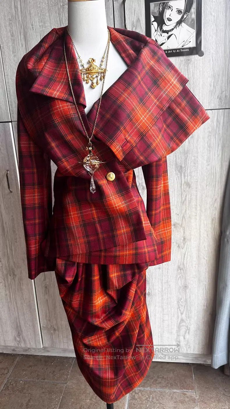 Vivienne Westwood Vivienne Westwood Orange Grid Asymmetrical Shawl Suit Jack Size M / US 6-8 / IT 42-44 - 4 Thumbnail