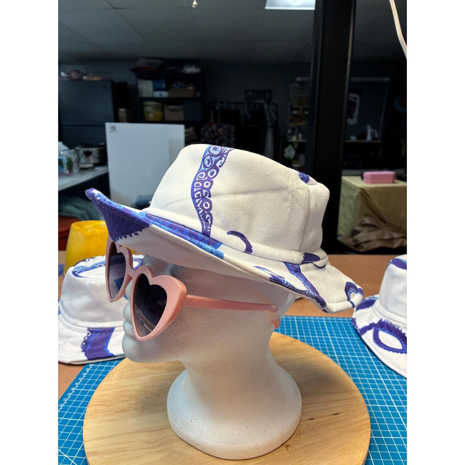 Other Upcycled Coastal Bucket Hat – Blue & White Octopus Print, Size ONE SIZE - 9 Thumbnail