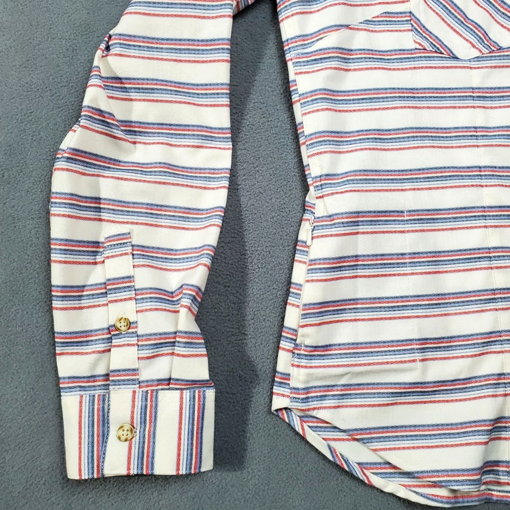 Mountain Hardwear Mountain Hardwear Hooded Long Sleeve Shirt Womens Large White Blue Red Striped Outdoor Size L / US 10 / IT 46 - 3 Thumbnail