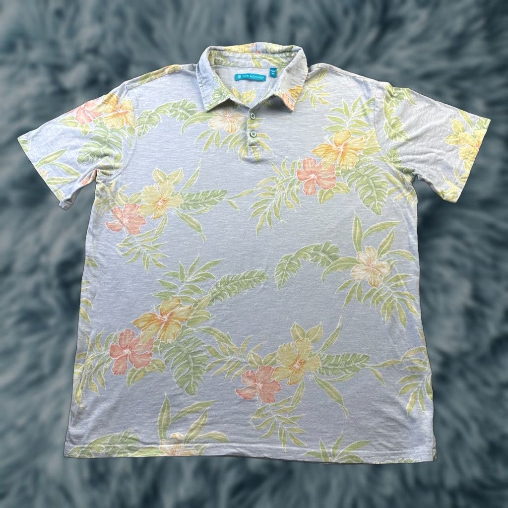 Tori Richard VINTAGE Tori Richard Polo Shirt Mens XL Blue Floral Hawaiian Polo Shirt XL Blue Floral Hawaiian Mens Vintage Size US XL / EU 56 / 4 - 1 Thumbnail