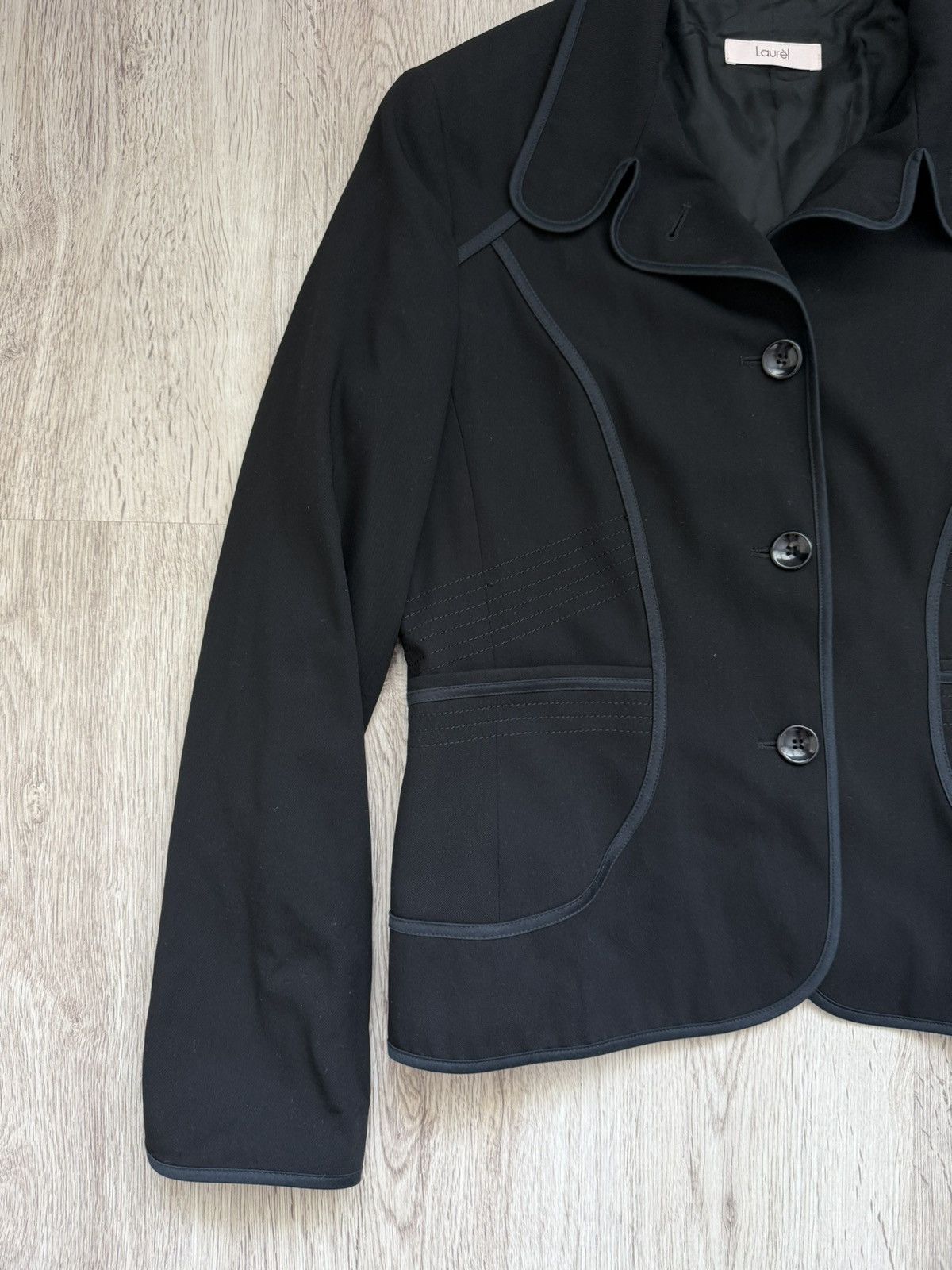 Laurel Laurel Black Virgin Wool Blazer Stitched Line Detail Size 42 Size M / US 6-8 / IT 42-44 - 2 Thumbnail