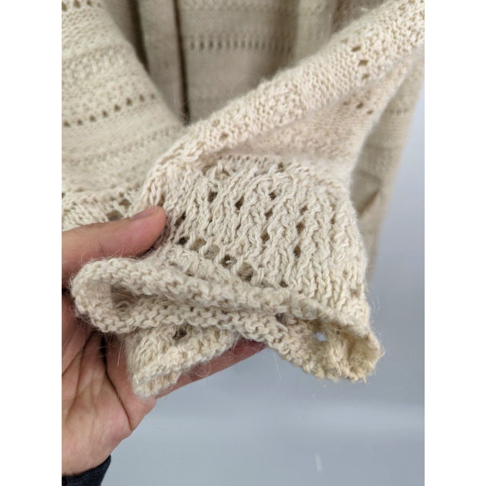 Brandy Melville Brandy Melville Cardigan Open-Knit Wool Blend Dolman Sleeve Cream White Agnete One Size Womens Size ONE SIZE - 4 Thumbnail