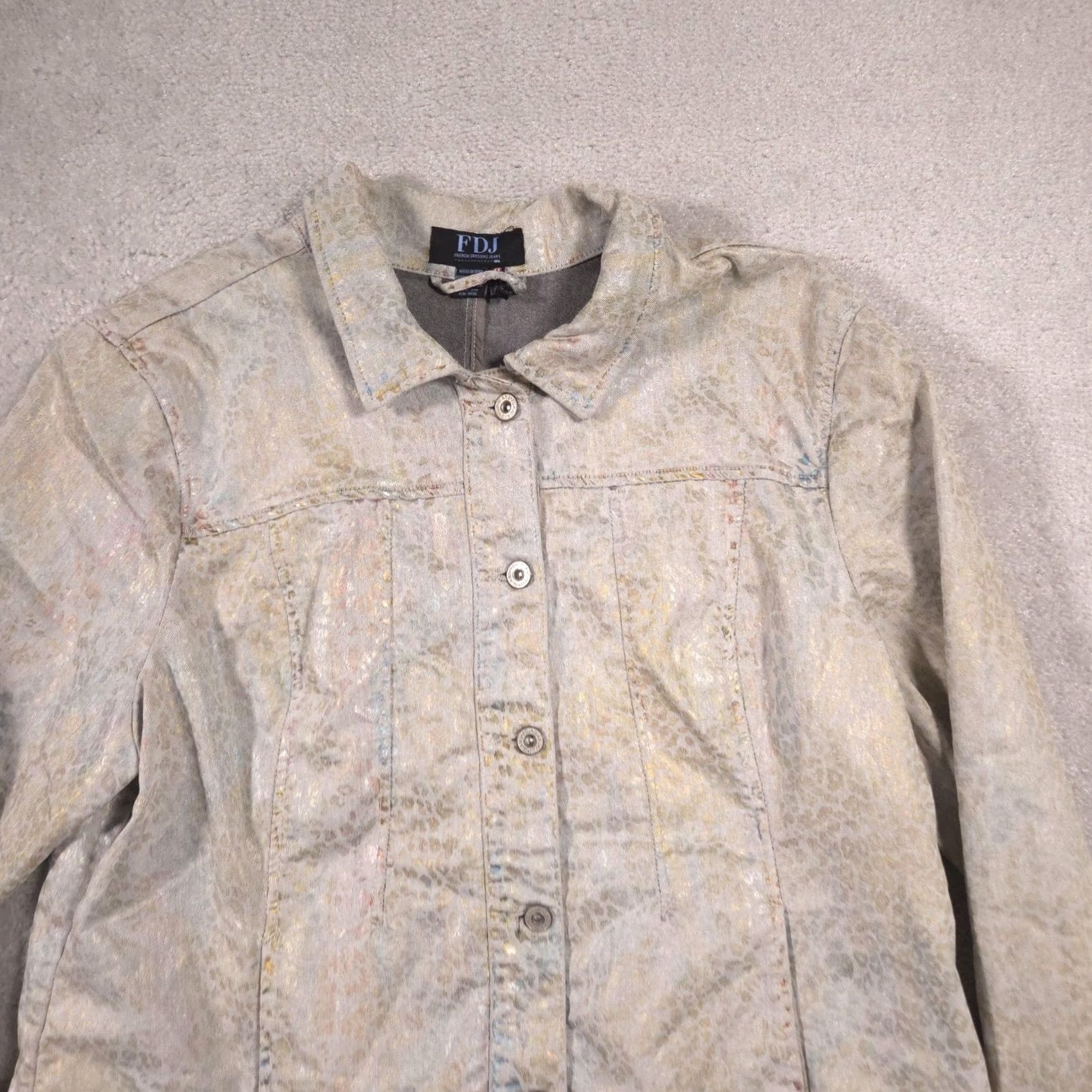 Vintage FDJ French Dressing Jacket Womens XL Gray Animal Print Denim Button Front Size XL / US 12-14 / IT 48-50 - 2 Thumbnail