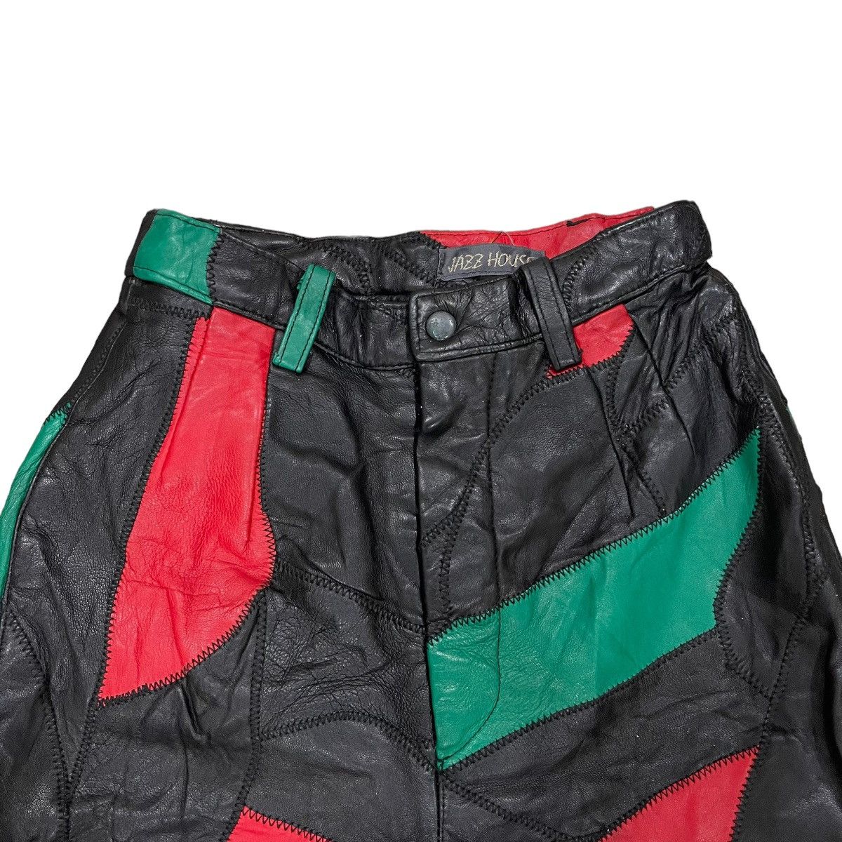 Genuine Leather × Leather × Vintage Rare Genuine Leather Patchwork Short Pants Size 23" - 2 Thumbnail