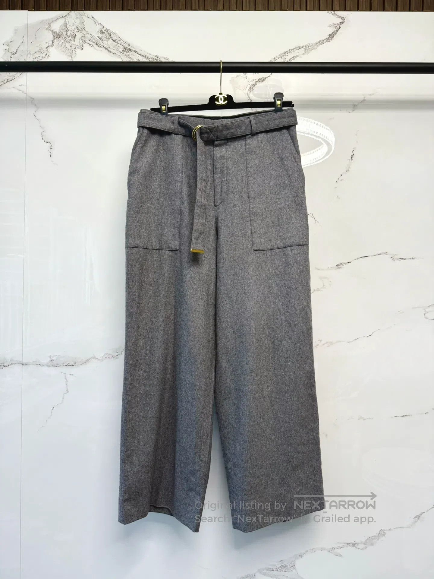 Celine CELINE Gray Cashmere Belted Wide Leg Trousers| Size US 40 / EU 56 - 1 Thumbnail