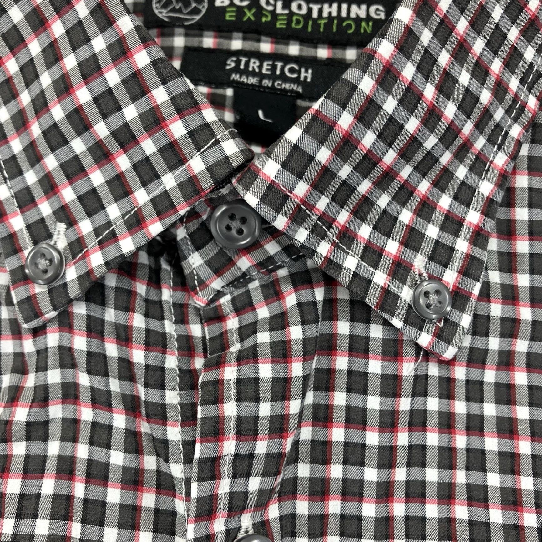Vintage BC Clothing Expedition Button-Up Shirt Mens Large Red Black Plaid Comfort Stretch Casual All Seasons Short Sleeve? Wait Size US L / EU 52-54 / 3 - 5 Thumbnail