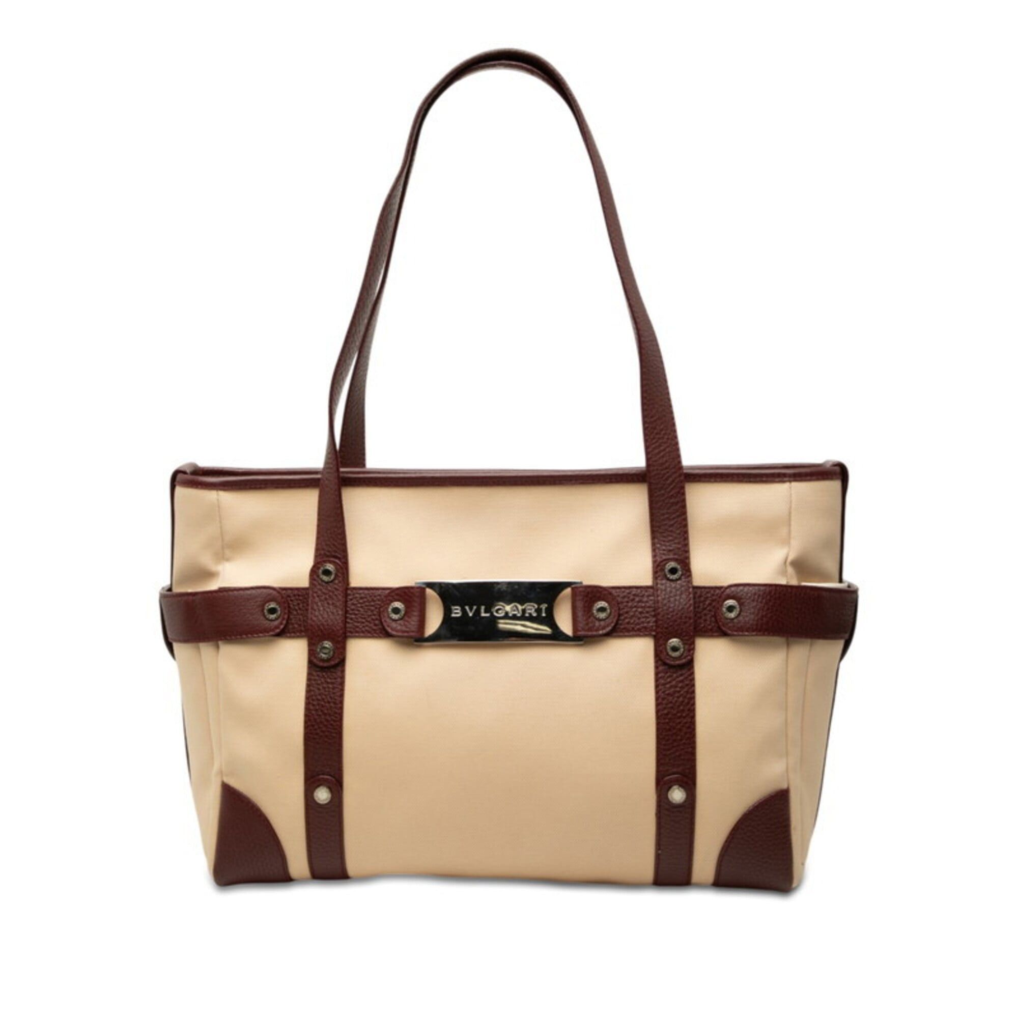 Bvlgari BVLGARI Tote Bag Shoulder Beige Wine Red Canvas Leather Women's Size ONE SIZE - 1 Thumbnail