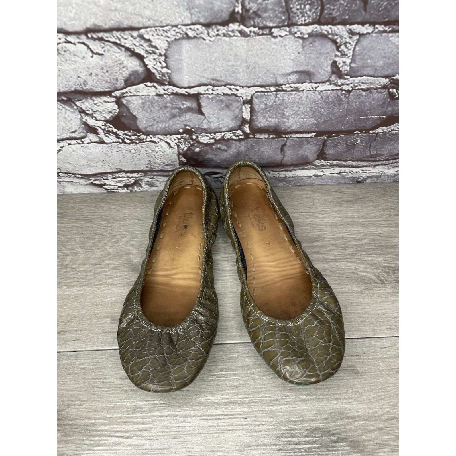 Other Tieks Green Grey Leather Croc Patent Leather Ballet Flats Sh Size US 7 / IT 37 - 20 Thumbnail