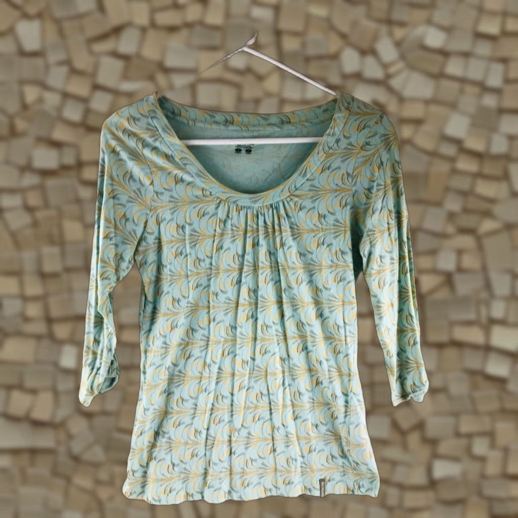 Vintage Columbia Blouse Women's Small Sky Blue Leaf Floral Pleated Front 3/4 Sleeve Size S / US 4 / IT 40 - 1 Thumbnail