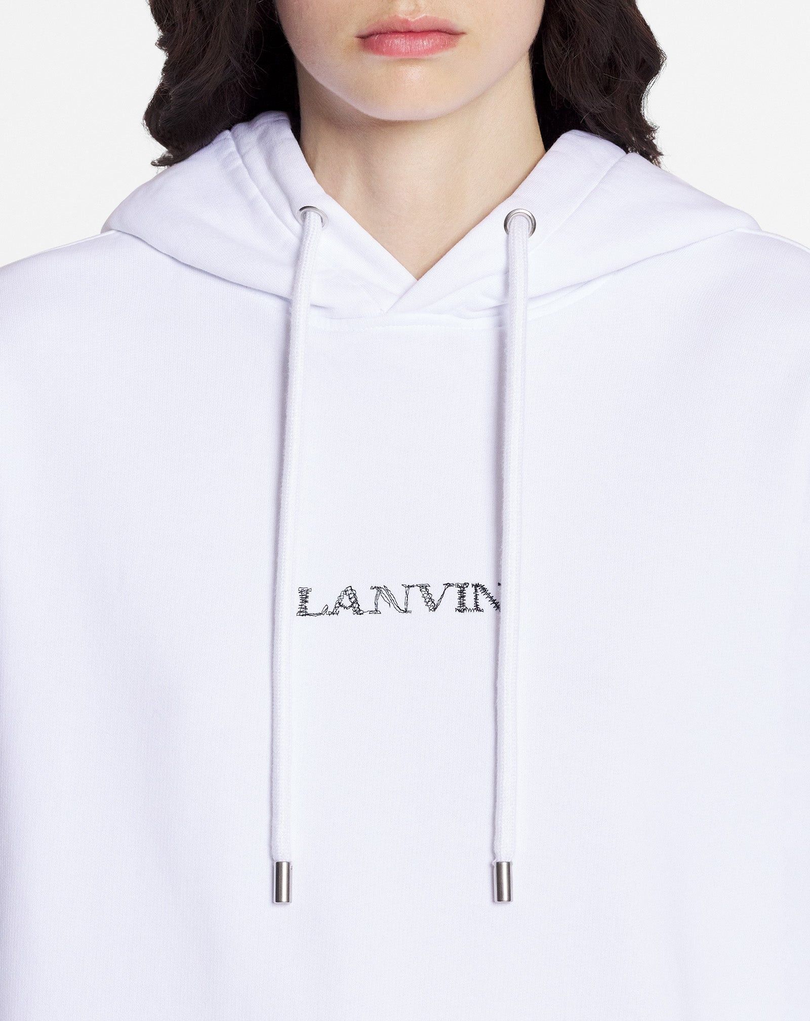 Lanvin o1mle0825 Unisex Loose-Fitting Logo Hoodie in White Size US L / EU 52-54 / 3 - 7 Thumbnail