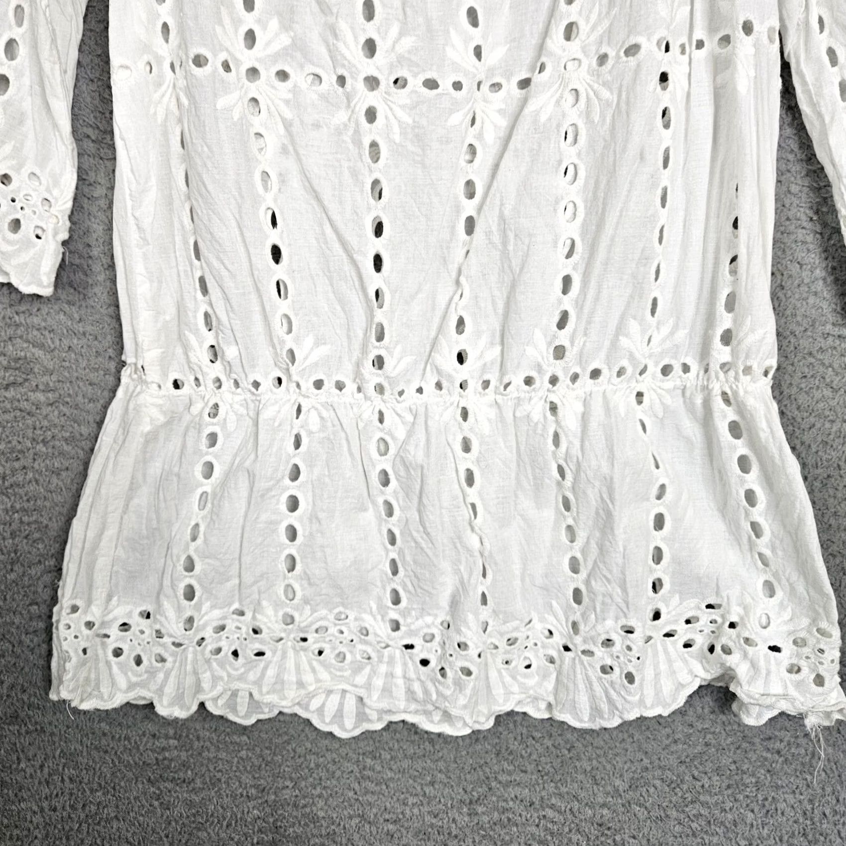 Vintage Rachel Rose Women’s Off the Shoulder White Cut out top L Shirt Adult Regular Short Sleeve Cotton Blend Size L / US 10 / IT 46 - 7 Thumbnail