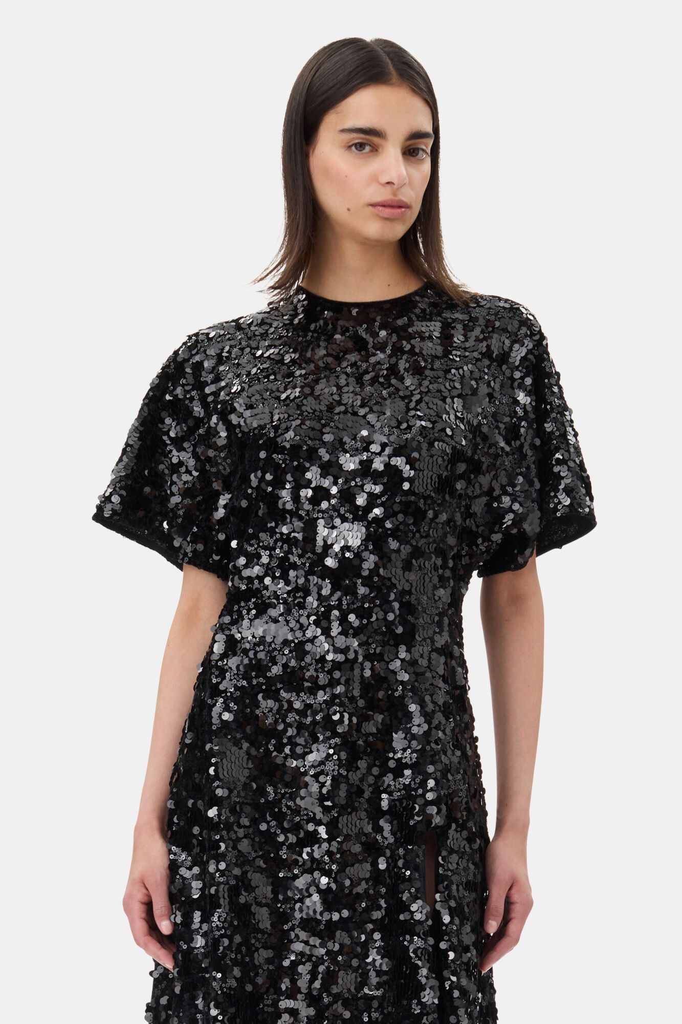 Ganni o1s22i1n0525 Velvet Sequins Midi Dress in Black Size XXS / US 00 / IT 34 - 5 Thumbnail