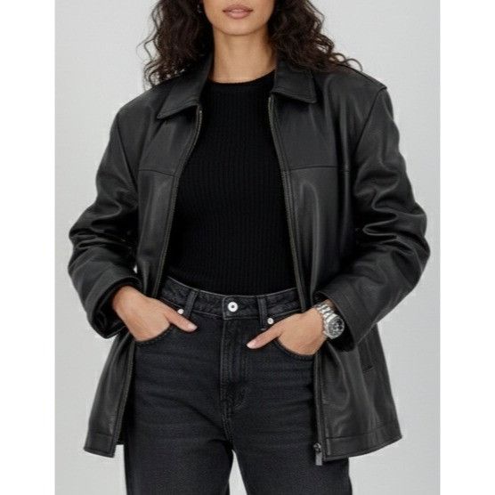 Perry Ellis VTG Perry Ellis Portfolio Mens Black Lambskin Leather Jacket Size US S / EU 44-46 / 1 - 3 Thumbnail