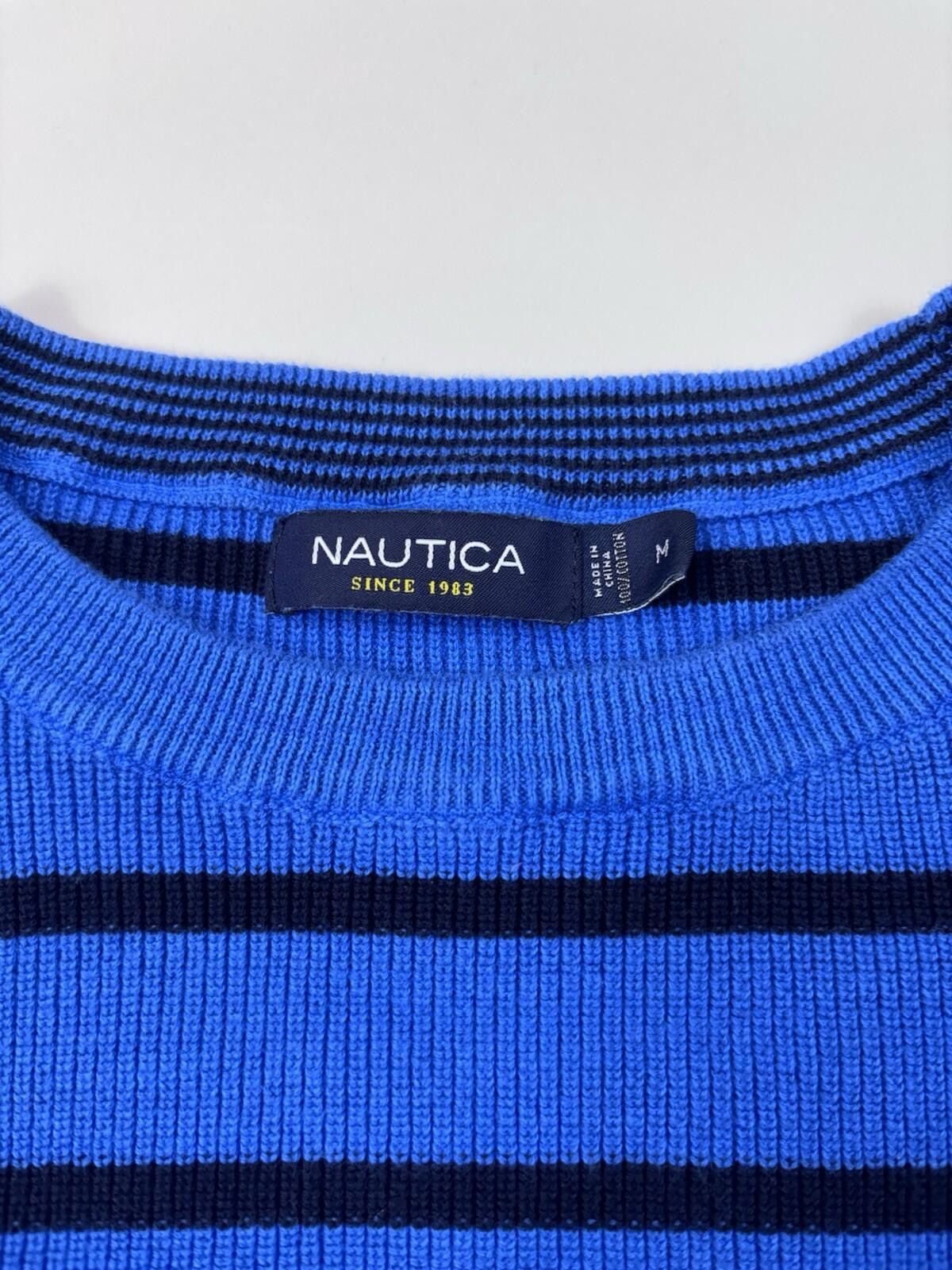 Nautica Nautica Men’s Crew-Neck Blue Striped Knit Sweater Size M Size US M / EU 48-50 / 2 - 3 Thumbnail