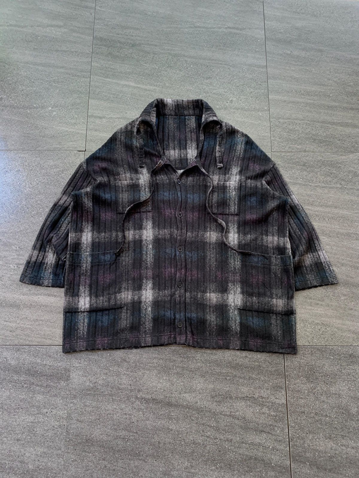 Yohji Yamamoto FREE TAX! Y's Shadow Plaid Knitted Laces Shirt Size US M / EU 48-50 / 2 - 1 Thumbnail