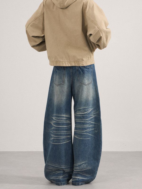 Japanese Brand Vintage whiskered distressed straight loose curved jeans Size US 32 / EU 48 - 4 Thumbnail
