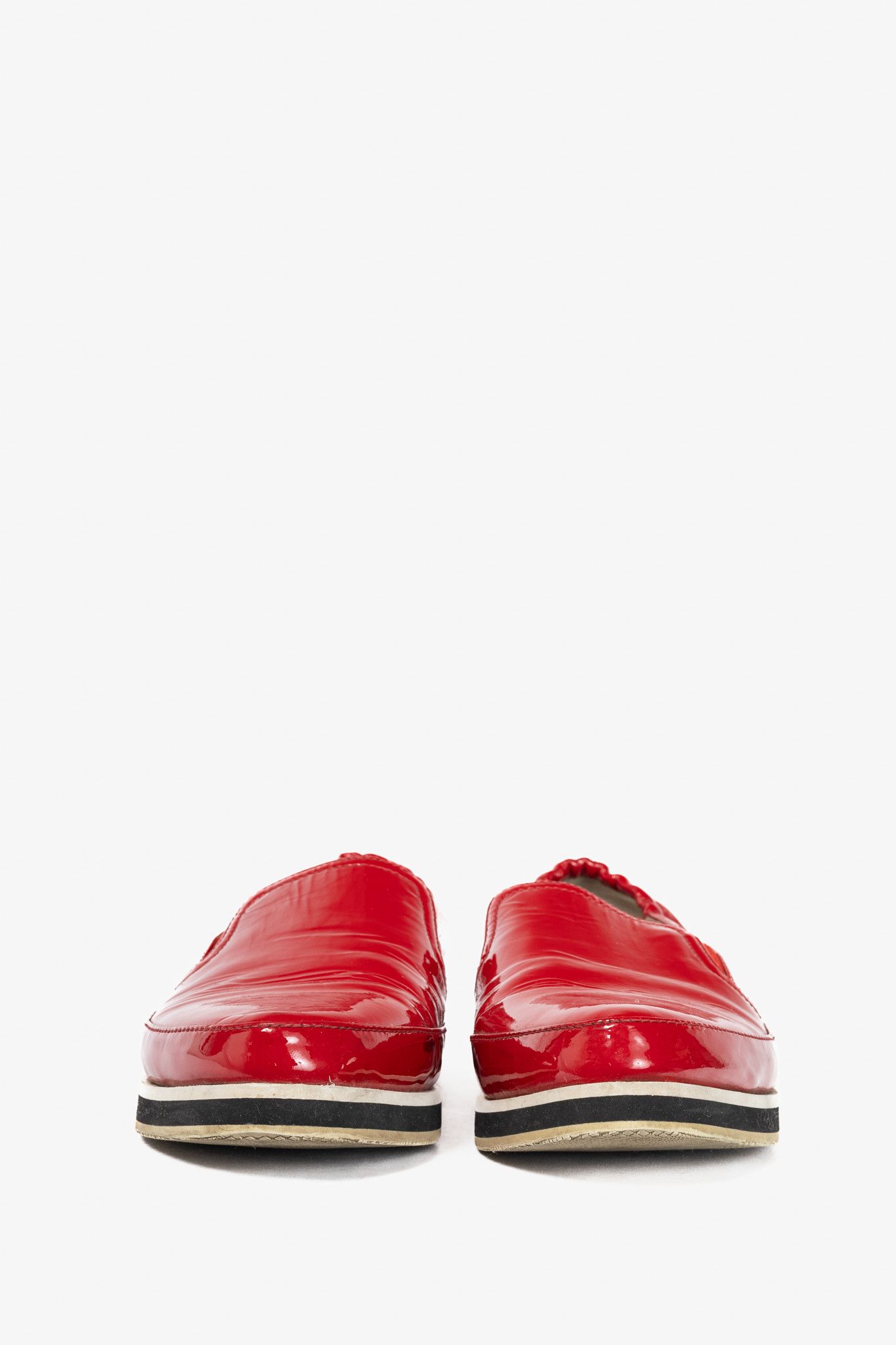 Prada Prada Red Patent Leather Slip-On Loafers Size US 9 / IT 39 - 2 Thumbnail