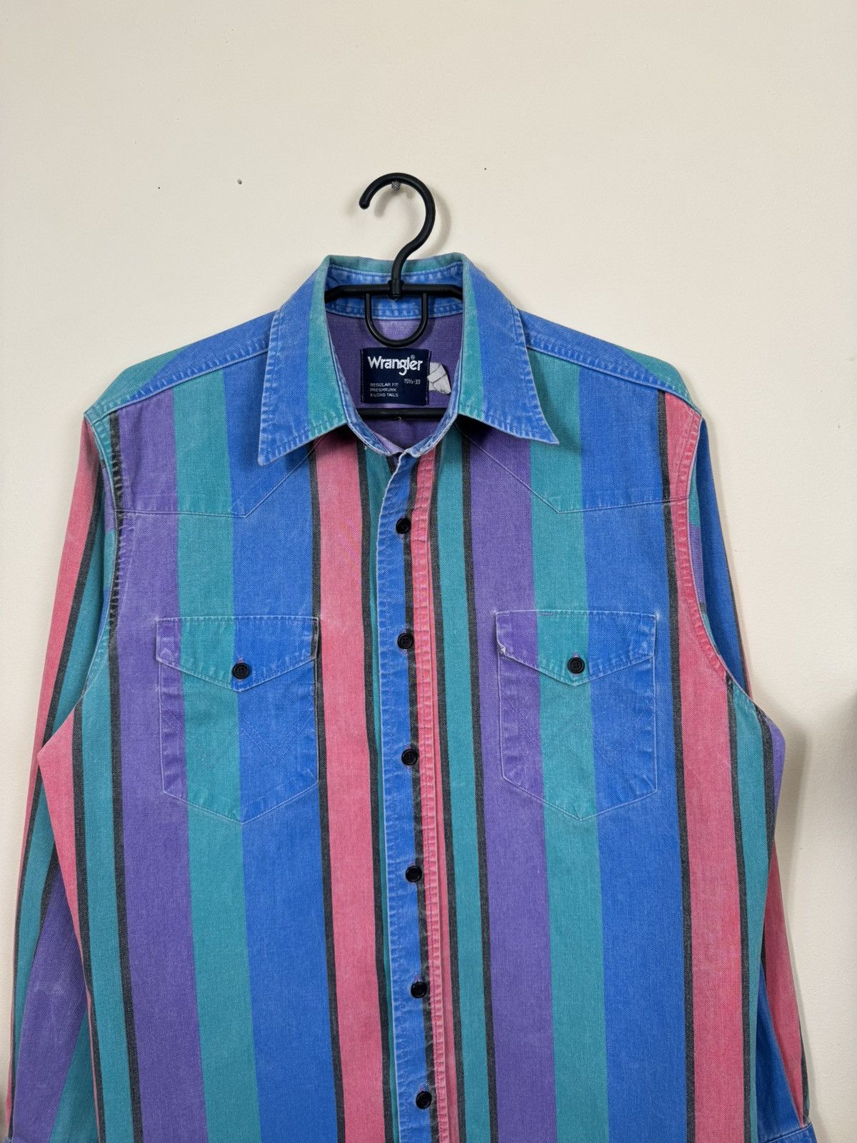Vintage VTG Wrangler brushpopper multi bold stripe shirt 15.5 - 33 Size US M / EU 48-50 / 2 - 11 Thumbnail