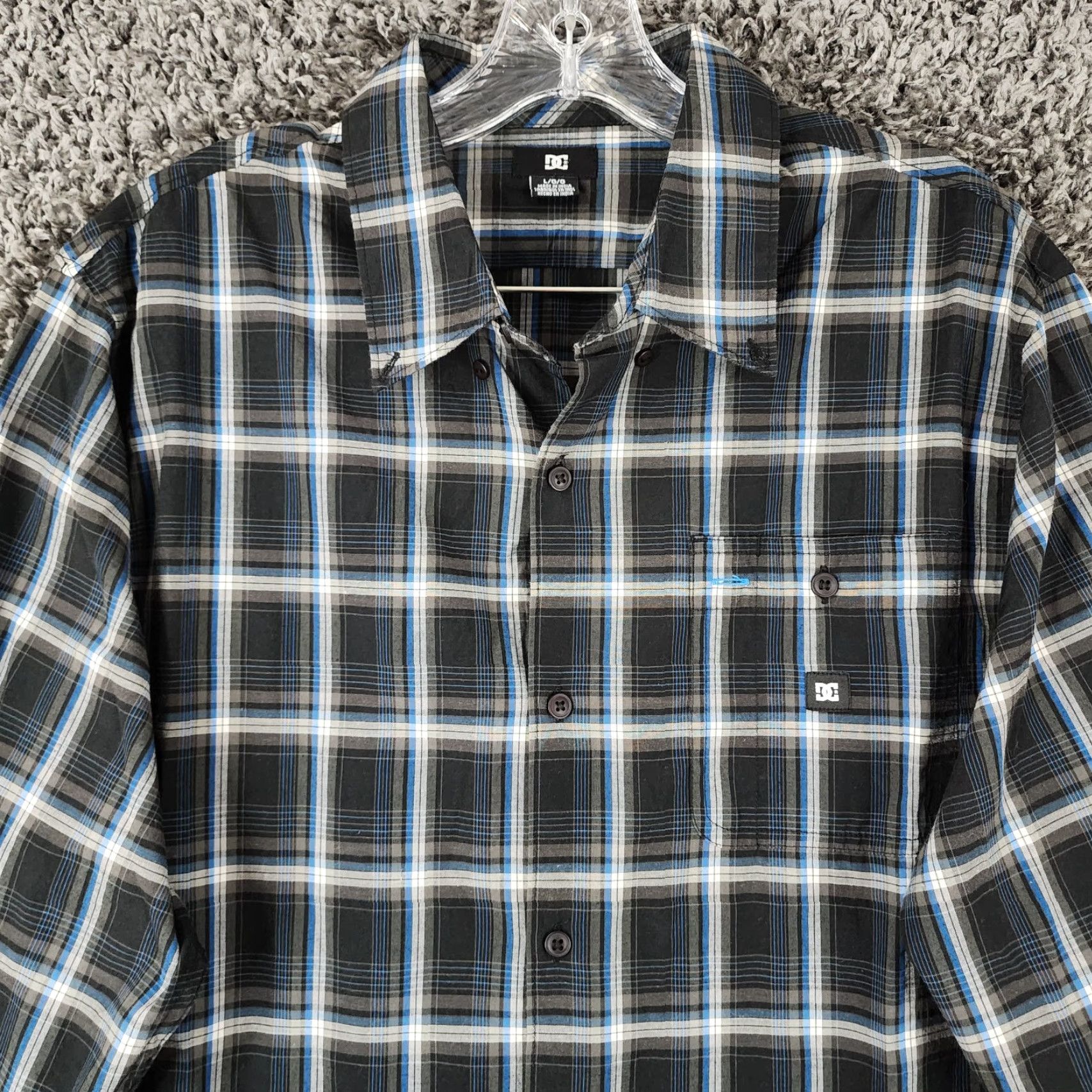 Vintage DC Skateboarding Button-Up Shirt Plaid Long Sleeve Black Blue Cotton Poly Mens L Size US L / EU 52-54 / 3 - 3 Thumbnail