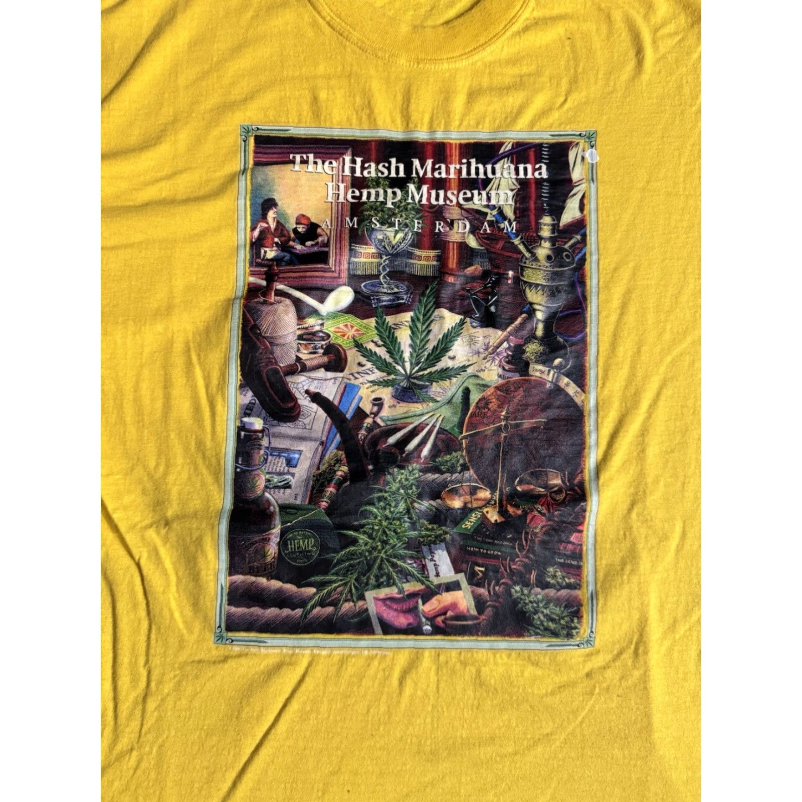 Vintage VINTAGE The Hash Marihuana Hemp Museum Amsterdam T Shirt 2XL Mens Yellow Hemp 1990s 90s Logo Joy Santino Shirt Size US XXL / EU 58 / 5 - 2 Thumbnail
