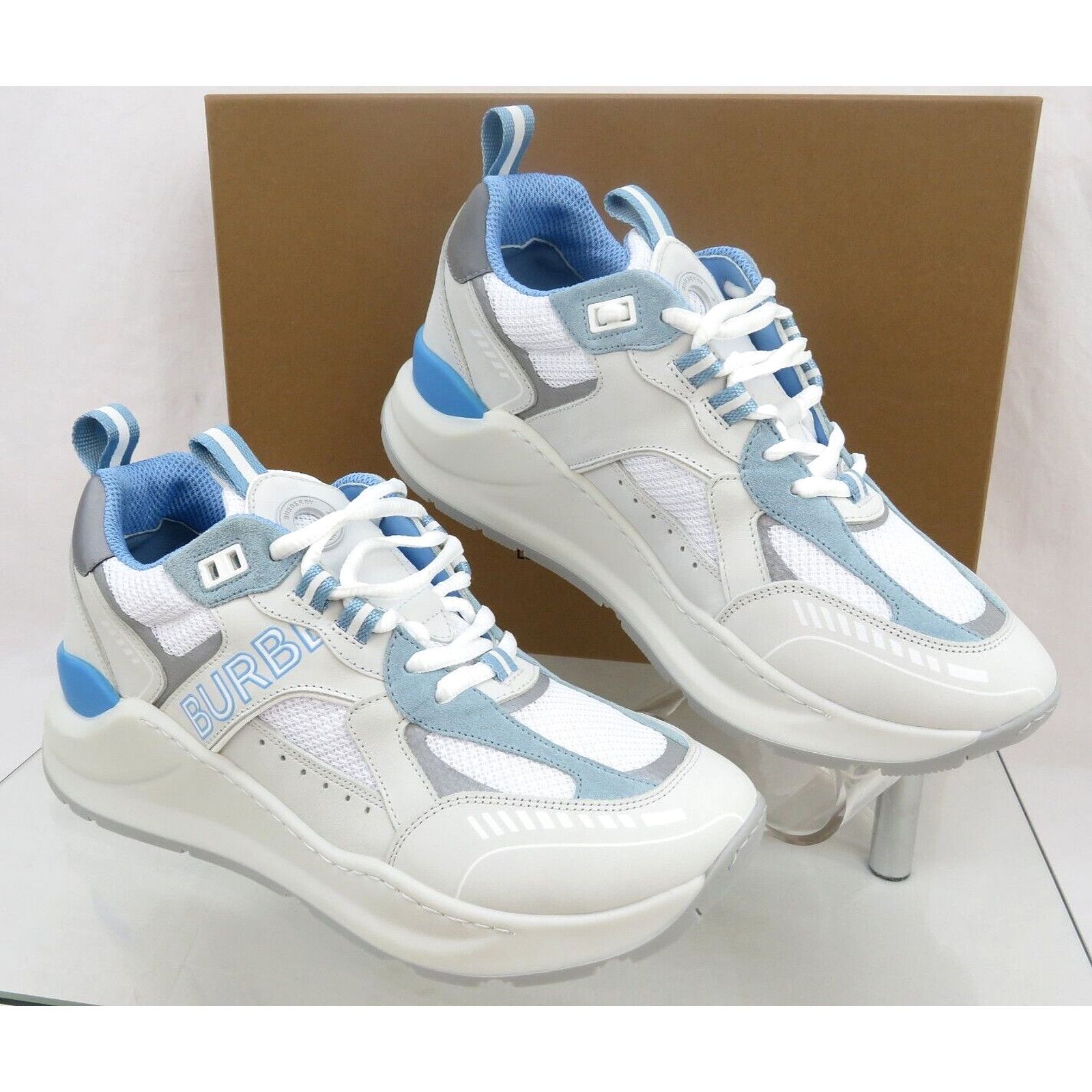Burberry SEAN WHITE SUEDE MESH PALE BLUE LOGO LOW SNEAKERS 41 US 8 Size US 8 / EU 41 - 6 Thumbnail
