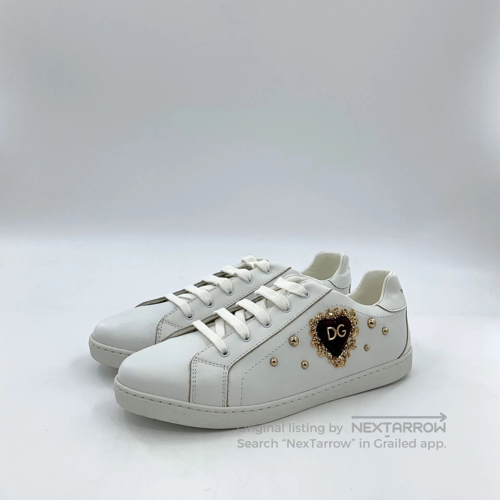 Dolce & Gabbana Dolce Gabbana White heart rivet glitter design lace-up cas Size US 5 / EU 37 - 1 Thumbnail