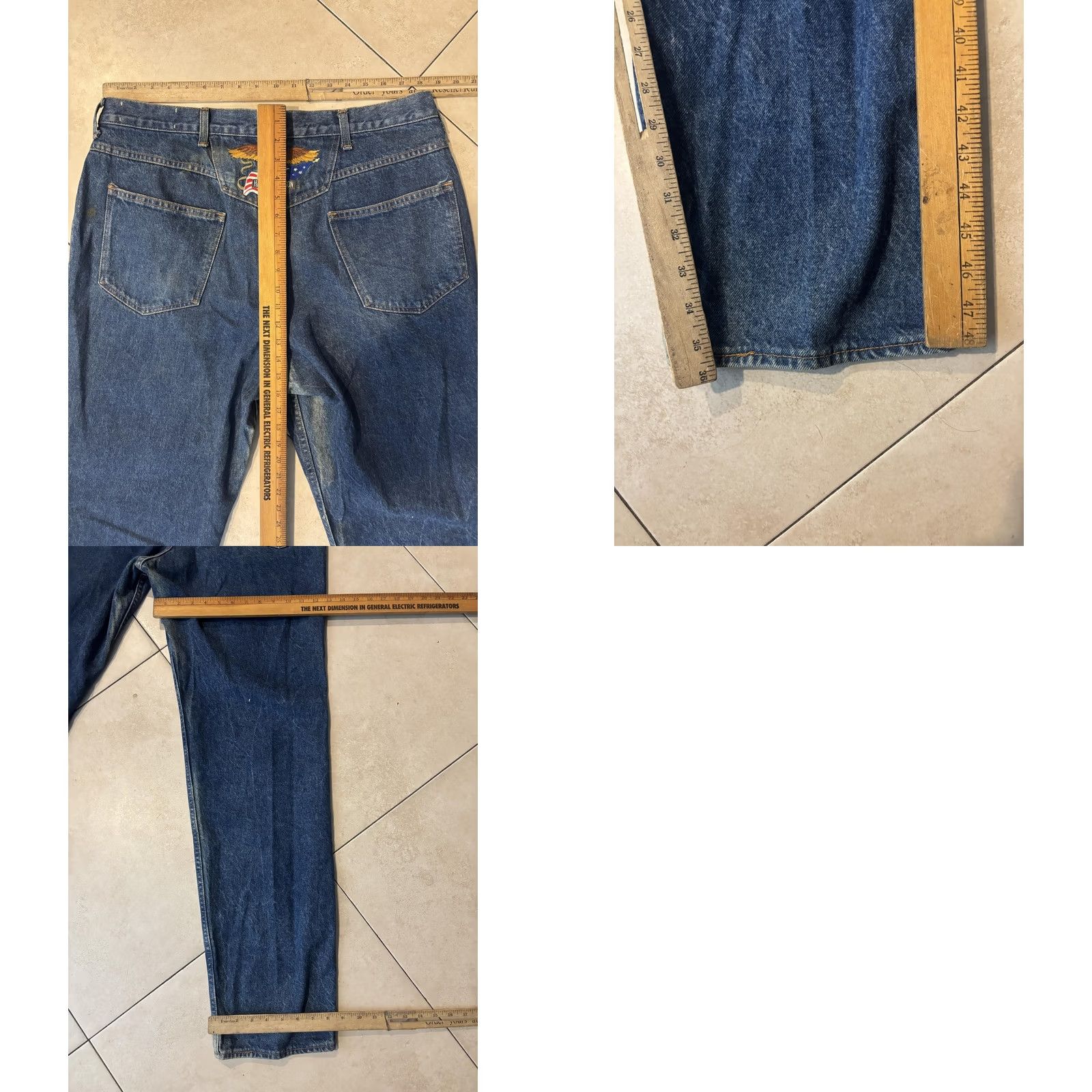 Harley Davidson VINTAGE Harley-Davidson Jeans Mens 40x36 Blue Tapered Eagle Patch USA 90s Mens Jeans Blue 90s Harley-Davidson US flag eagle patch denim jeans Mens Size US 40 / EU 56 - 8 Thumbnail