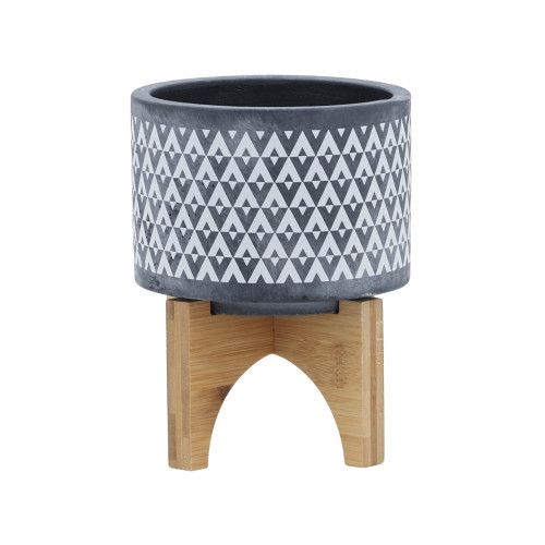 Designer × Homemade CERAMIC 5" AZTEC PLANTER ON WOODEN STAND, GRAY Size US L / EU 52-54 / 3 - 2 Thumbnail