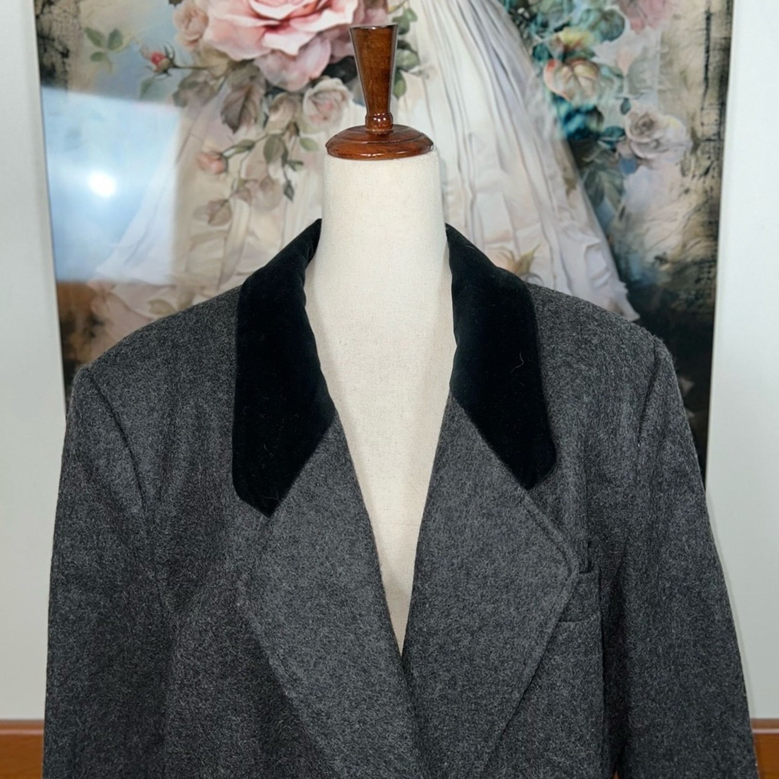 Vintage Awesome Vintage 90s David Benjamin Velvet Trim Wool Coat! Size XL / US 12-14 / IT 48-50 - 3 Thumbnail