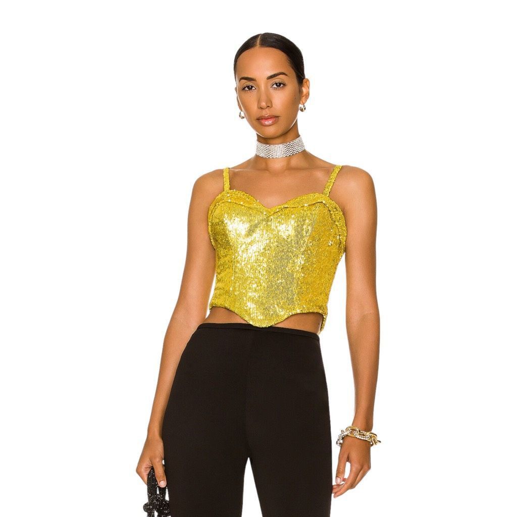 Image of Area Sequin Corset Top In Gold, Women's (Size XS)