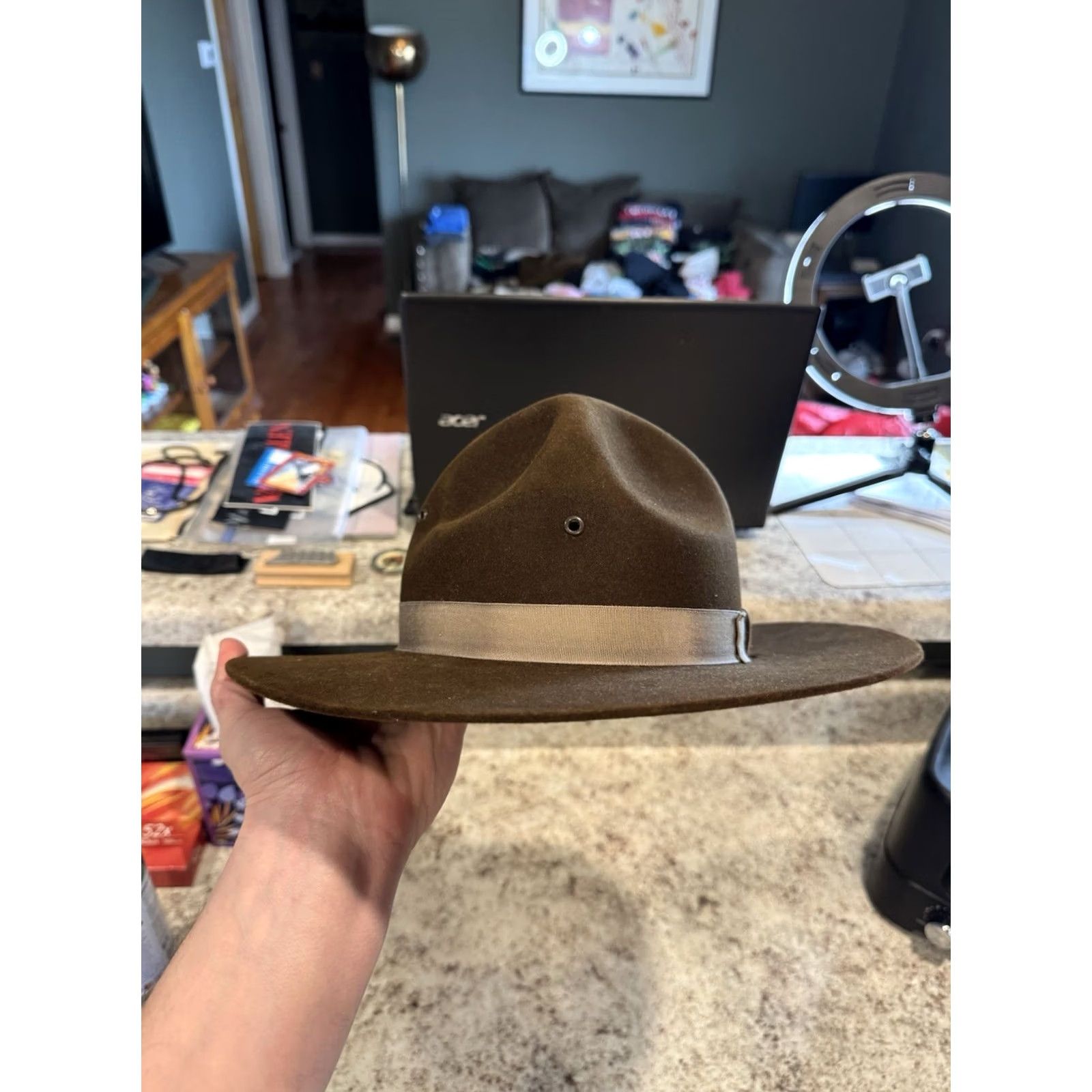 FELT VINTAGE Stratton Hat USA Brown Felt Campaign Hat 6 7/8 Mens Size ONE SIZE - 4 Thumbnail