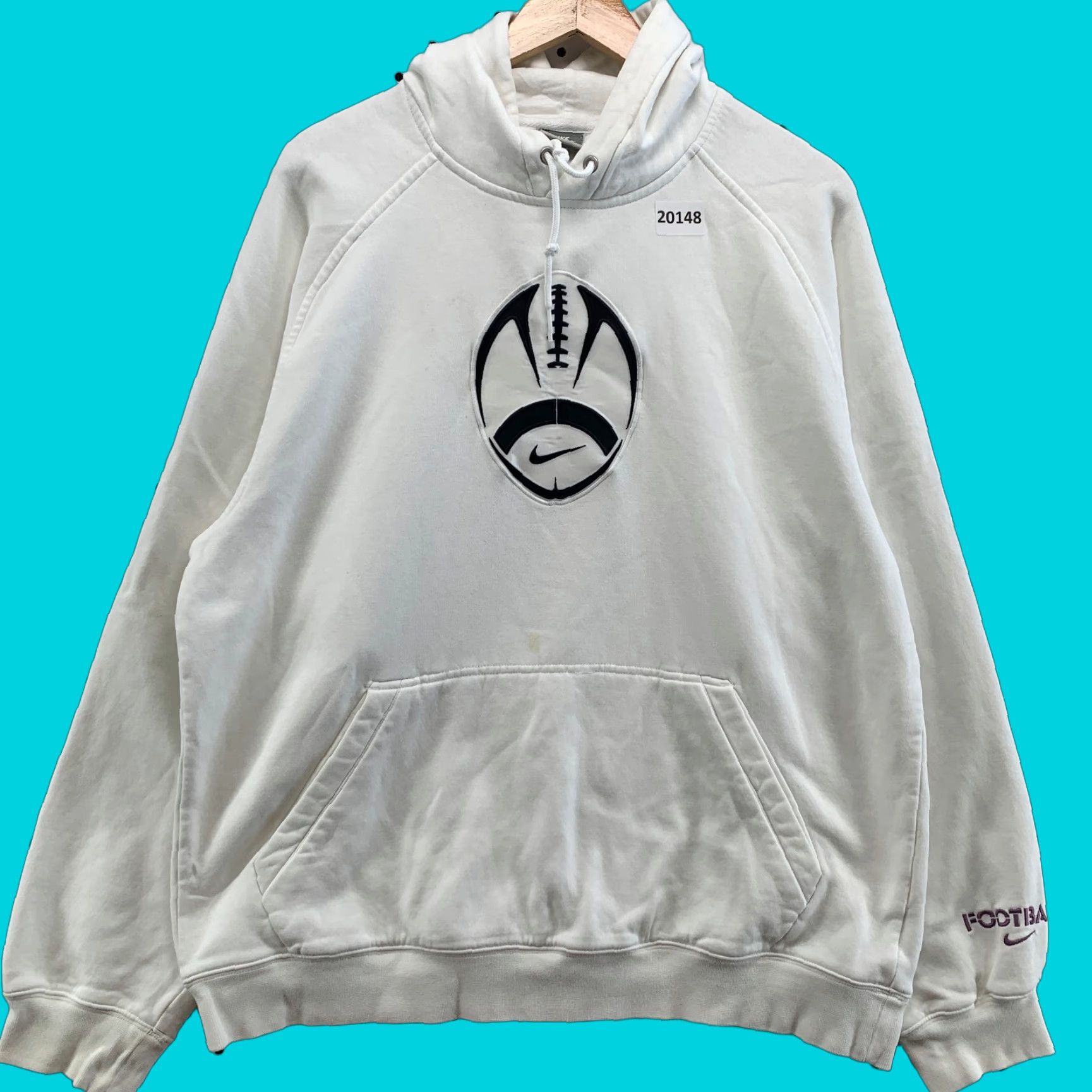 Nike Vintage Nike Football Hooded Sweatshirt White Center Swoosh Men M Size US M / EU 48-50 / 2 - 1 Thumbnail