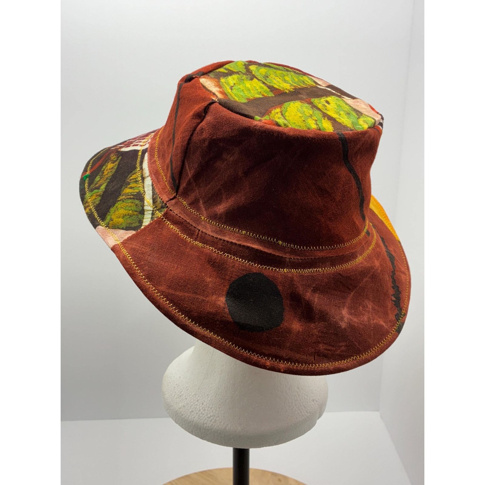 Other Waxed Cotton Bucket Hat Medium | Upcycled Painted Fabric Size ONE SIZE - 3 Thumbnail