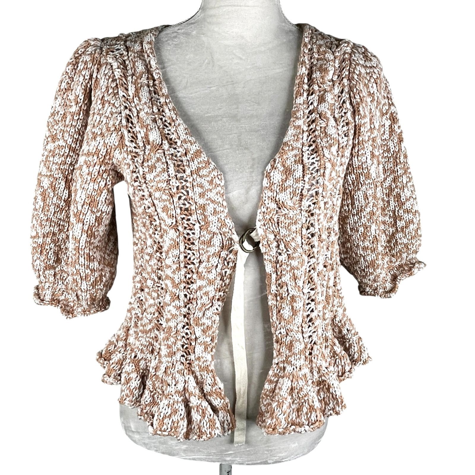 Free People Yesterday Cardi Puff Sleeve Sweater M Toast
