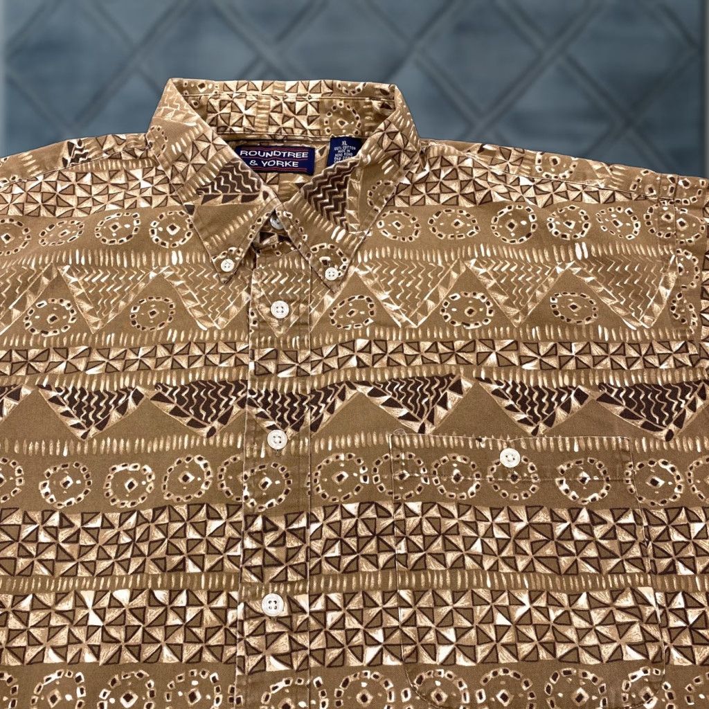 Roundtree & Yorke Roundtree & Yorke Shirt Mens XL Brown Geometric Short Sleeve Button Up Aztec Size US XL / EU 56 / 4 - 1 Thumbnail