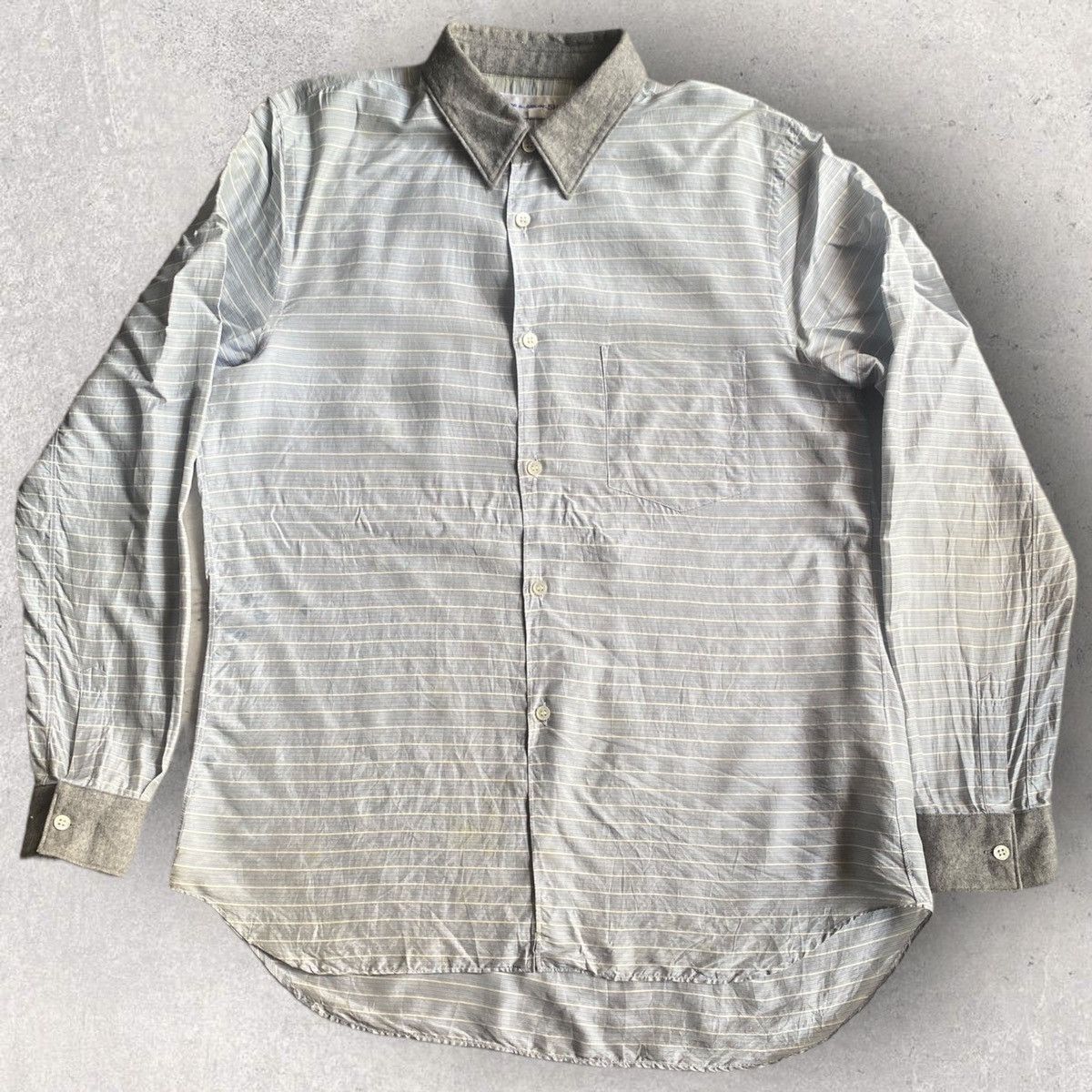 Comme des Garcons Silk Blue Stripe With Contrast Grey Wool Collar Size US S / EU 44-46 / 1 - 2 Thumbnail