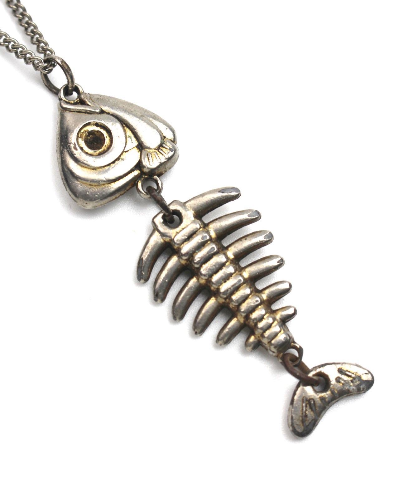 Vintage 2000S JAPANESE MADE SILVER-TONE BLUE EYE FISH BONES NECKLACE Size ONE SIZE - 4 Thumbnail