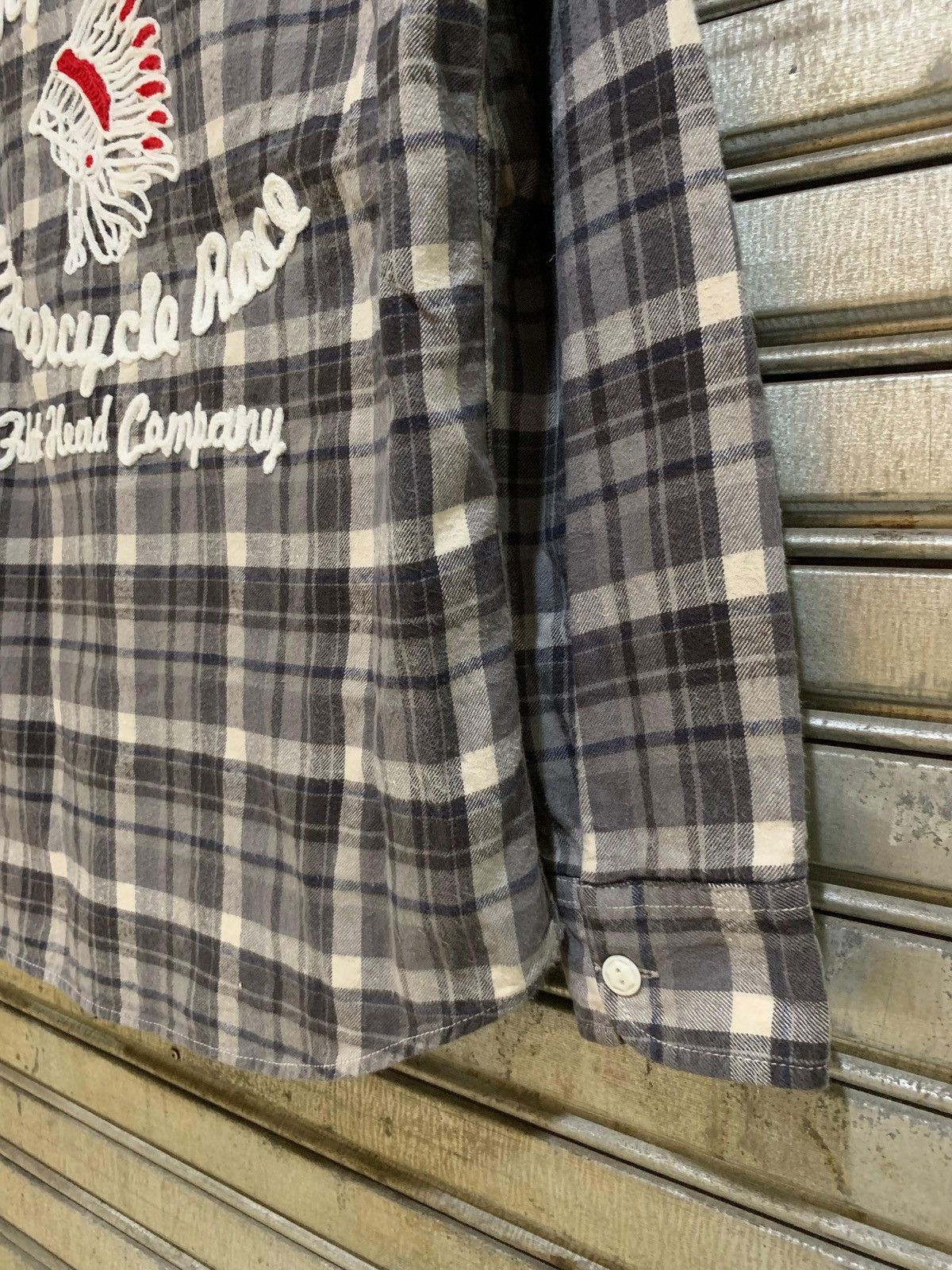 the flat head embroidery chainstitch button up flannel shirt