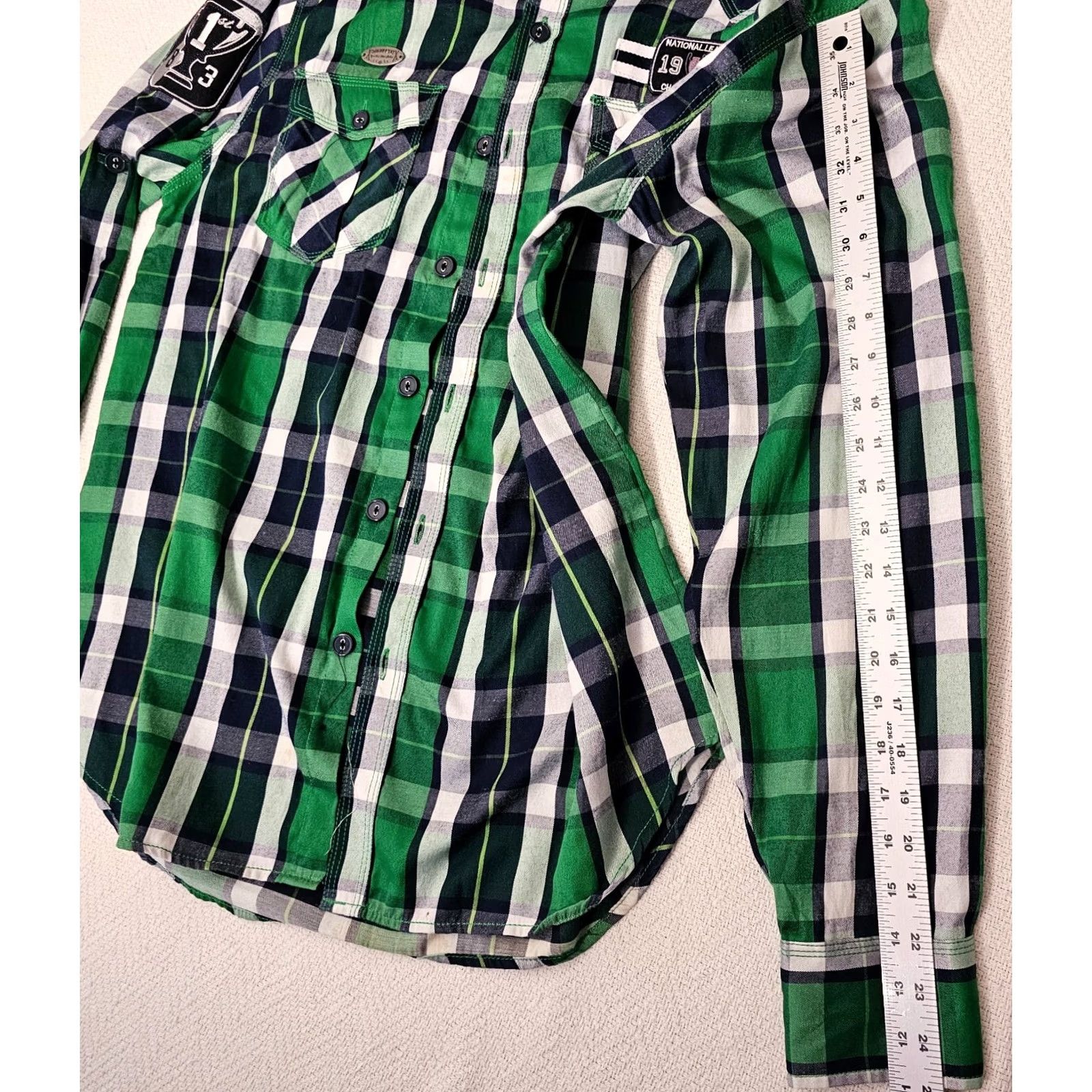 Vintage Raw Blue Mens Button-Up Shirt Plaid Green Long Sleeve Size L Regular Collar-Down Vintage No (Note: Vintage: No) Size US L / EU 52-54 / 3 - 7 Thumbnail