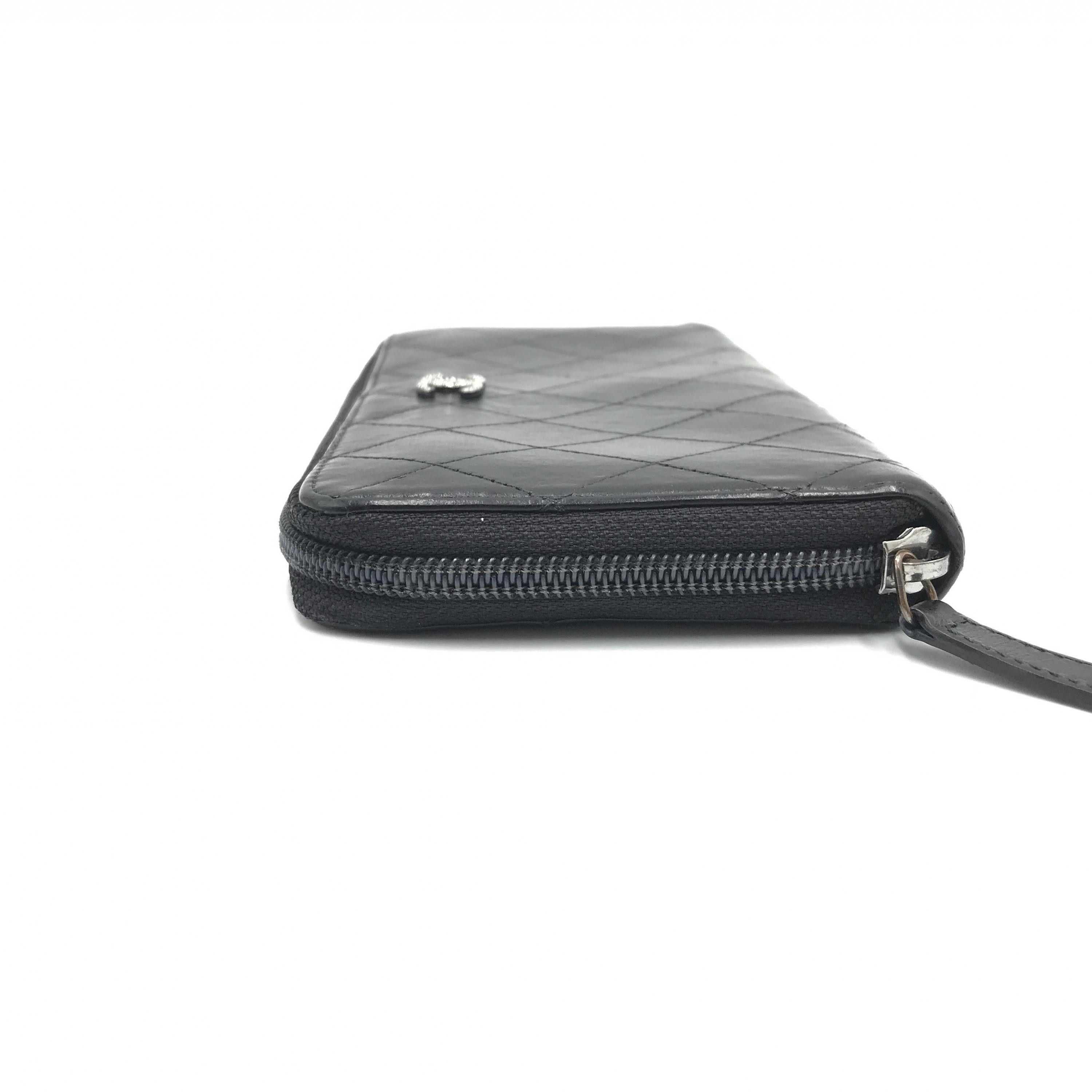 Chanel Lambskin Quilted Large Gusset Zip Around Wallet