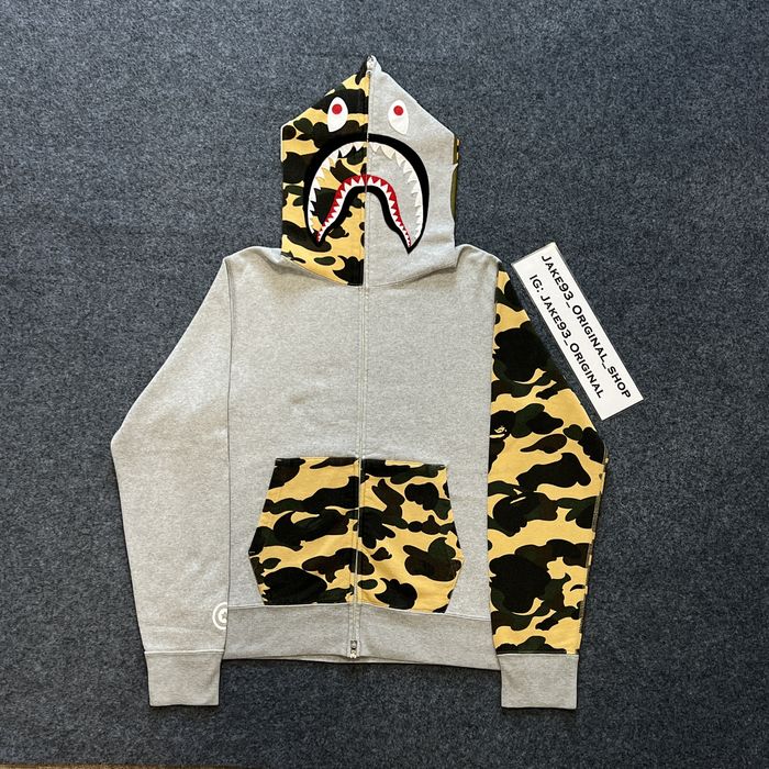 Bape Bape Camo sleeve Shark Zip Up Hoodie Grailed