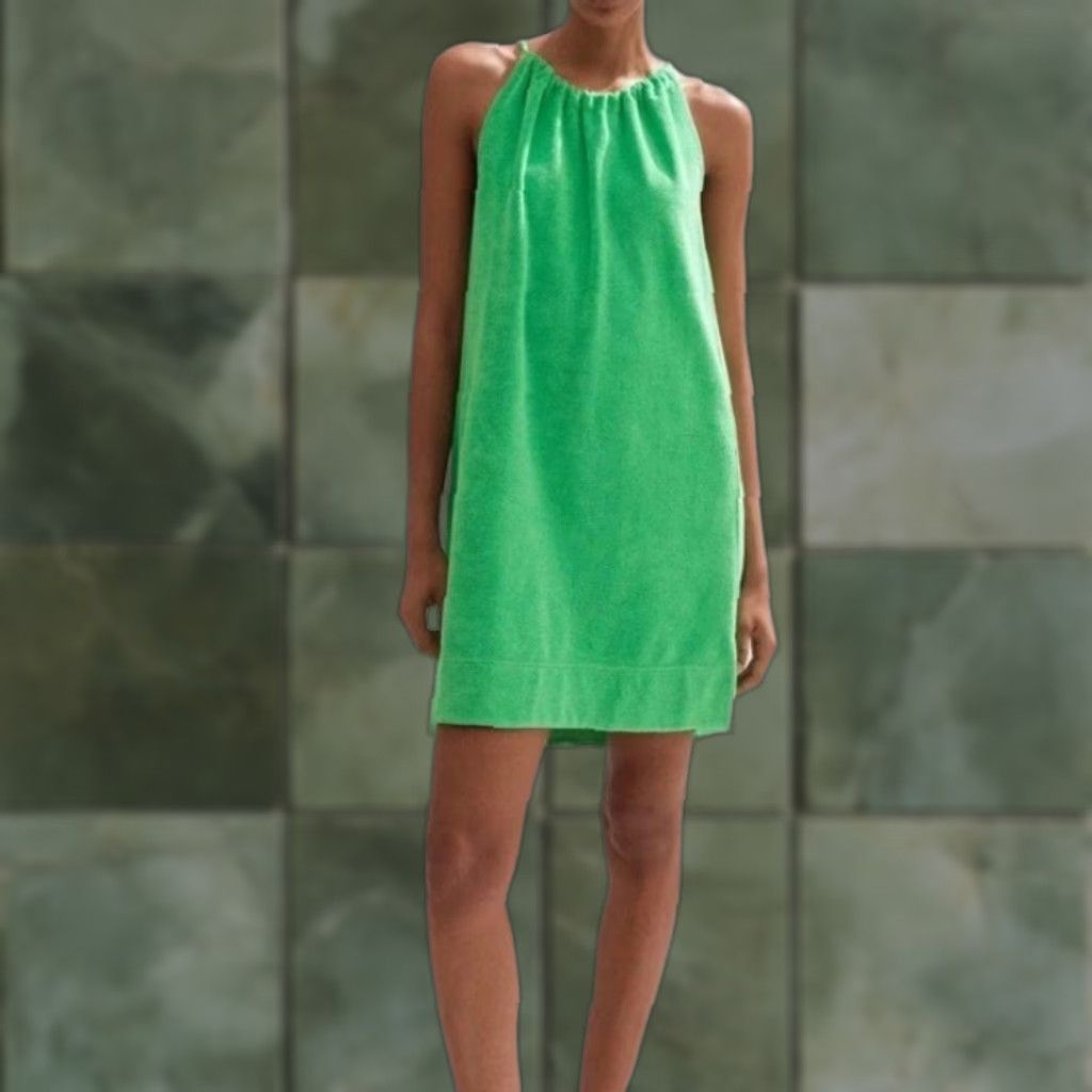 ME+EM Women’s Halter-Neck Toweling Dress – Green, Size 14, Sleeveless, Short Shift Dress, Regular, Spring/Summer, NWT