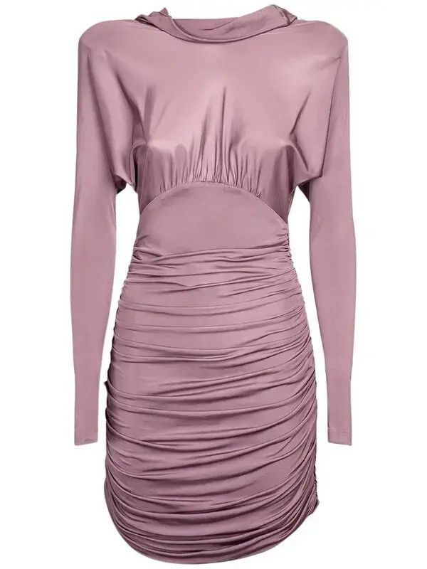 Saint Laurent Paris o1tp1o1224 Cowl Backless Dress In Shiny Jersey in Purple Size S / US 4 / IT 40 - 1 Thumbnail