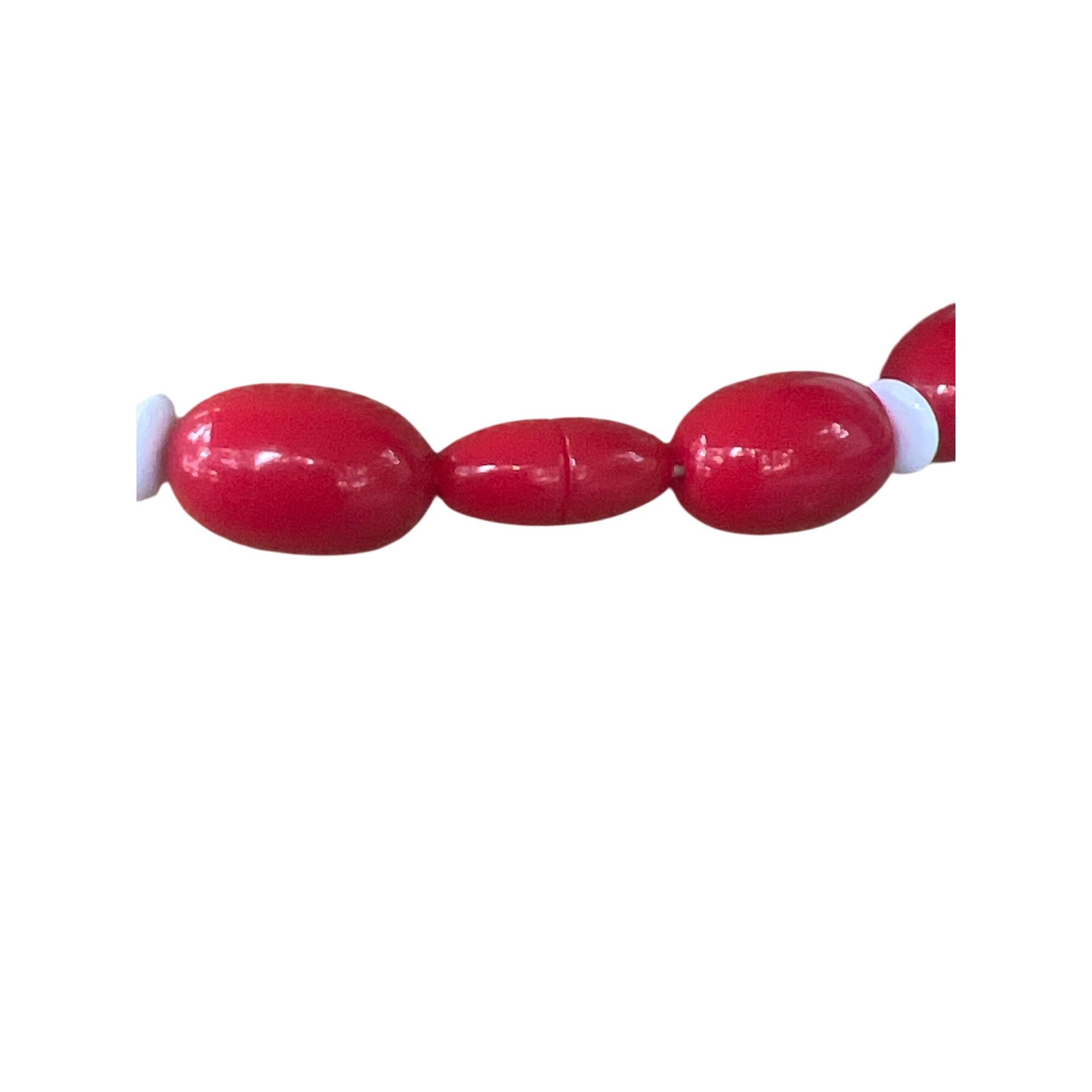 Other Vintage Red White Bead Necklace With Oval Geometric Beads MC Size ONE SIZE - 4 Thumbnail