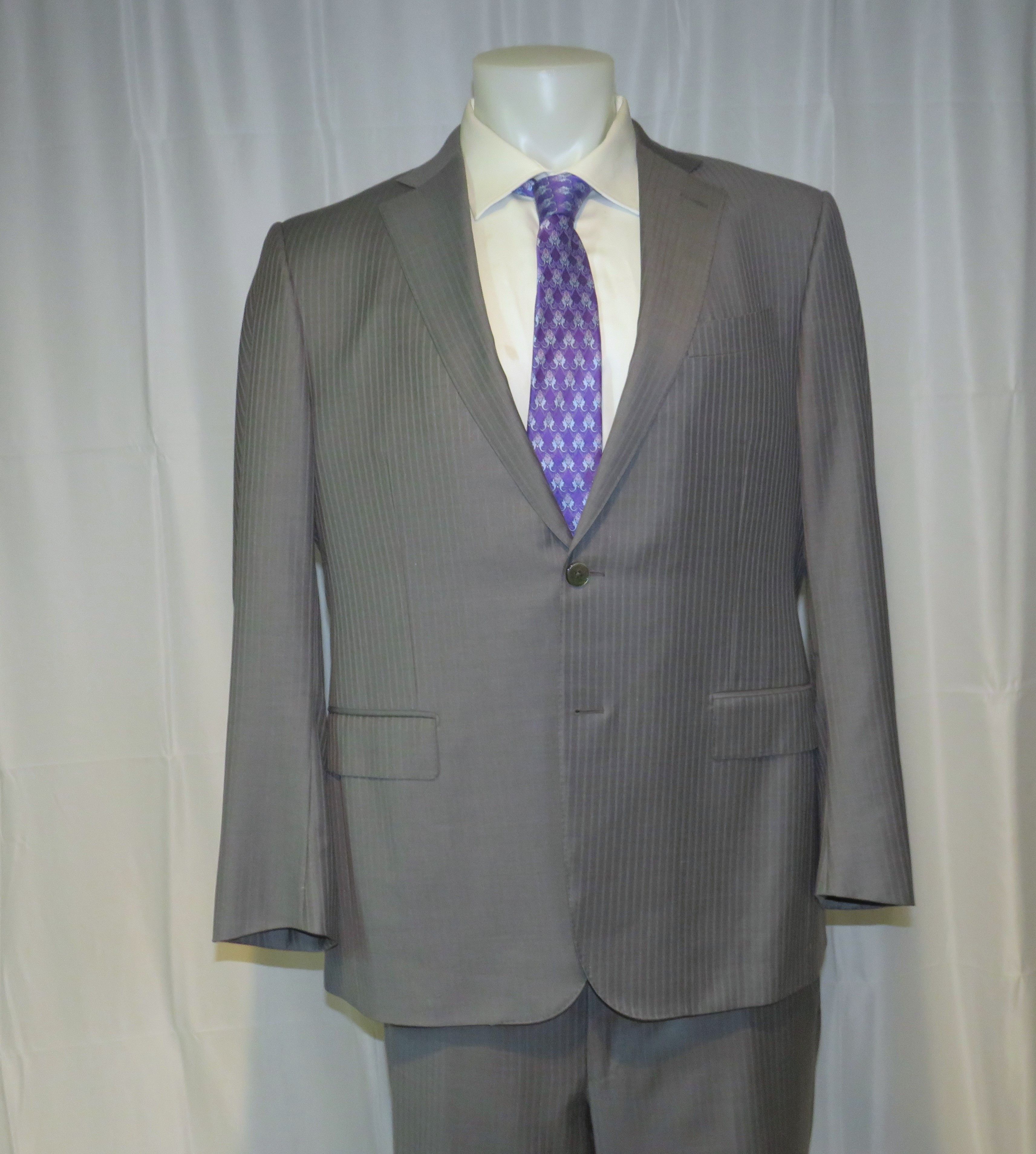 Ermenegildo Zegna Su Misura Trofeo Gray Stripe Current Two Button Suit 44R Size 44R - 9 Thumbnail
