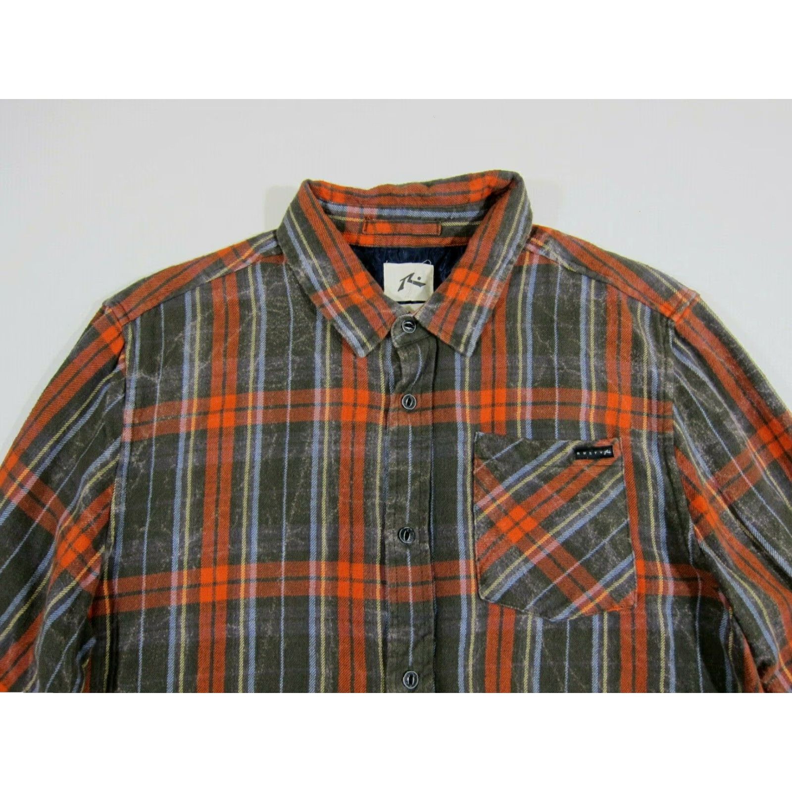 Rusty Rusty Shirt Button-Down Plaid Long Sleeve 100% Cotton Men M Green Orange Blue Collection Pocket Size US M / EU 48-50 / 2 - 6 Thumbnail
