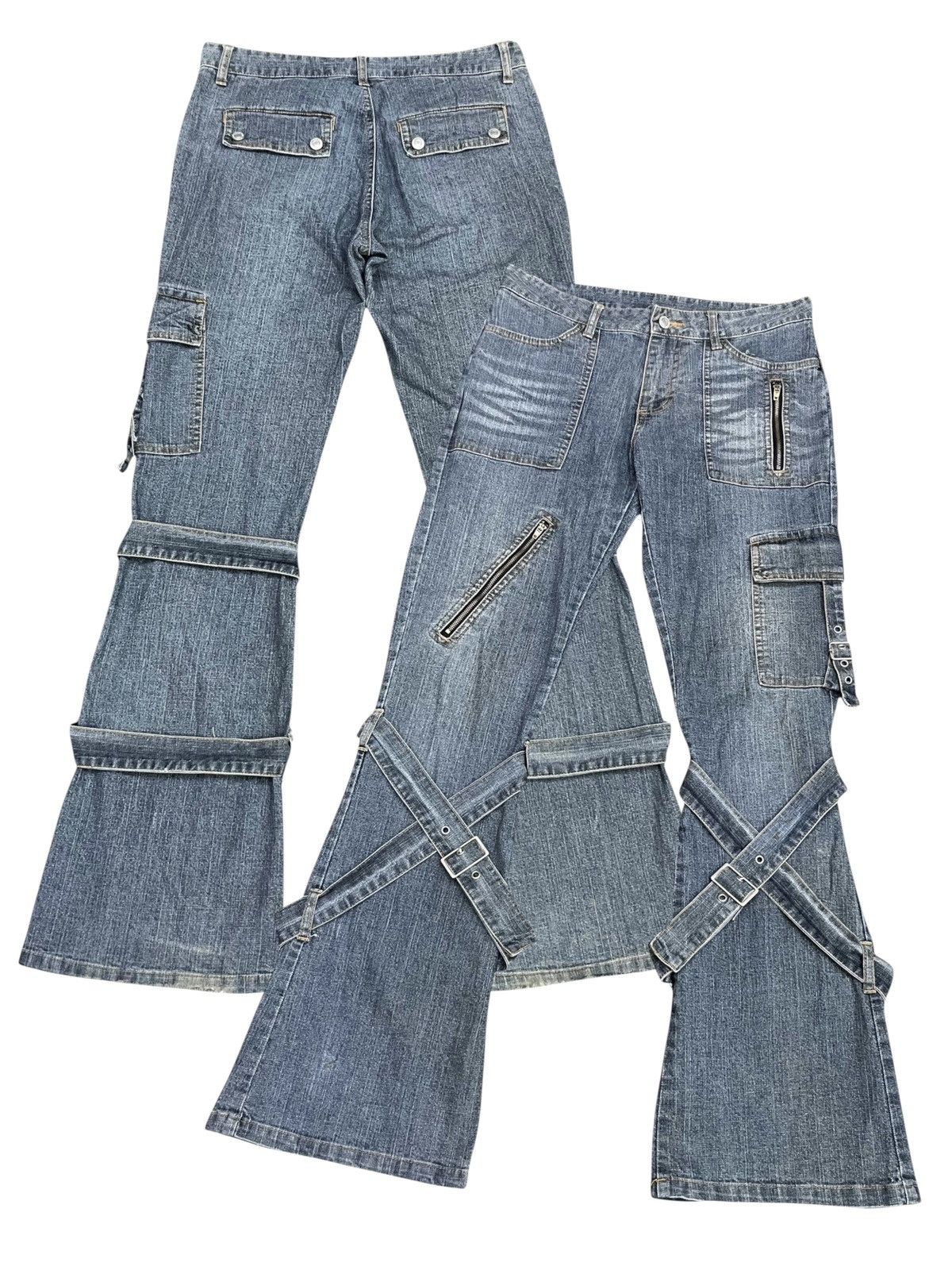 Fragment Design Vintage PLAYCHESS Japan Grunge Cross Bondage Flare Denim Size 29" - 1 Thumbnail