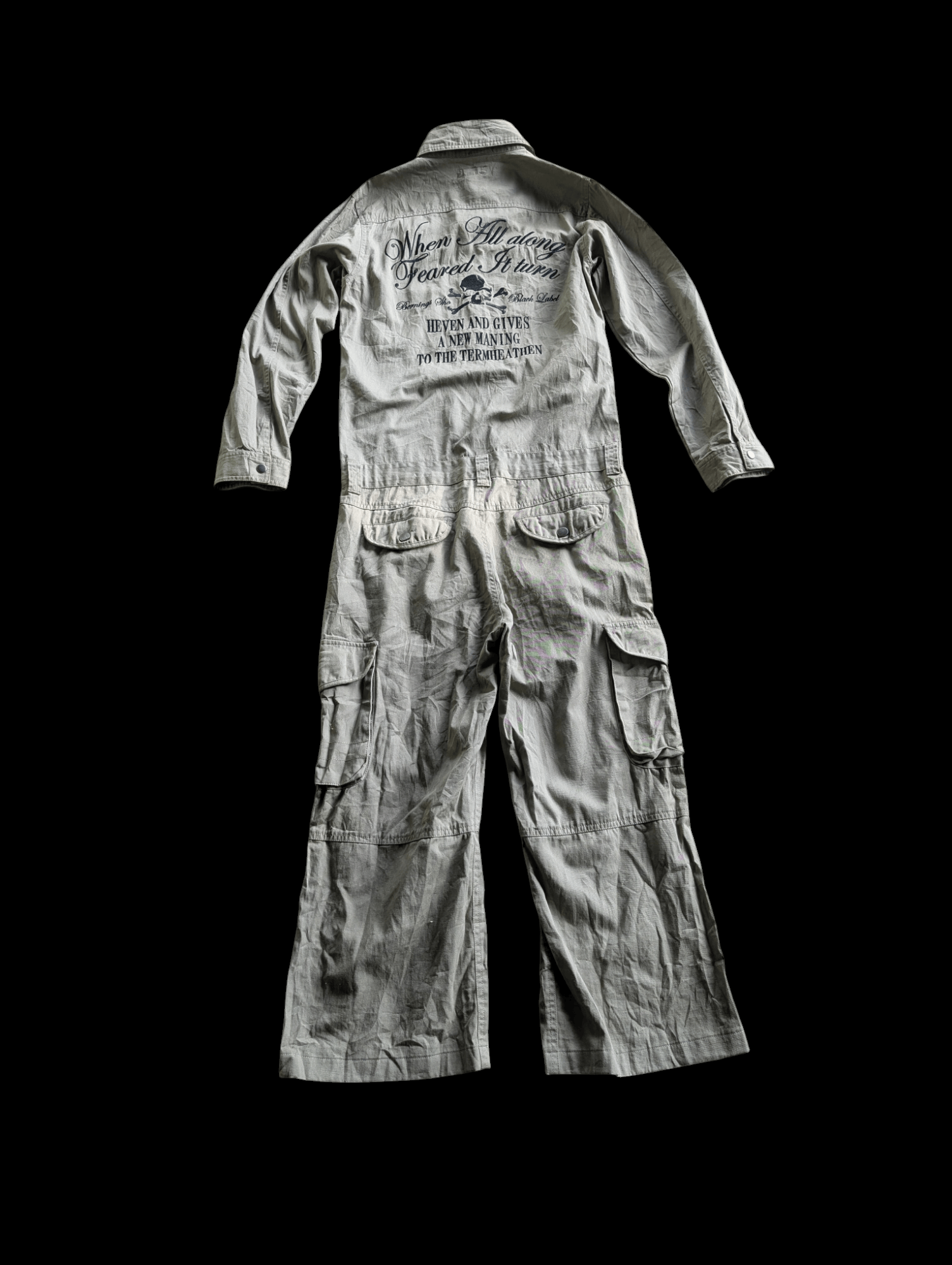 Japanese Brand Bernings Sho Black Label Skull Baggy Cargo Overall Size US 35 - 2 Thumbnail