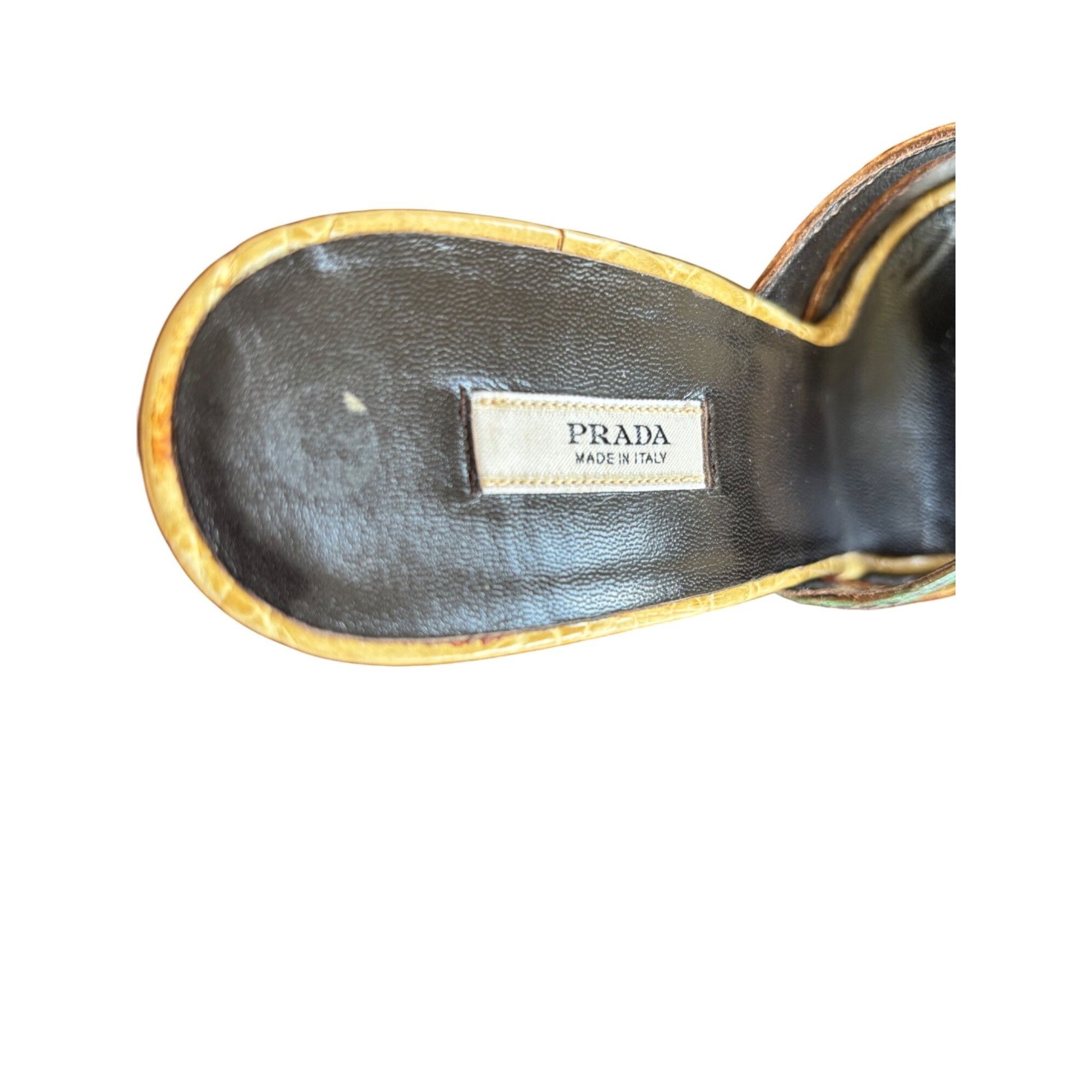 Prada Prada Cocco Lucido Crocodile Platform Mules 5" Heels Yellow Size US 9 / IT 39 - 6 Thumbnail