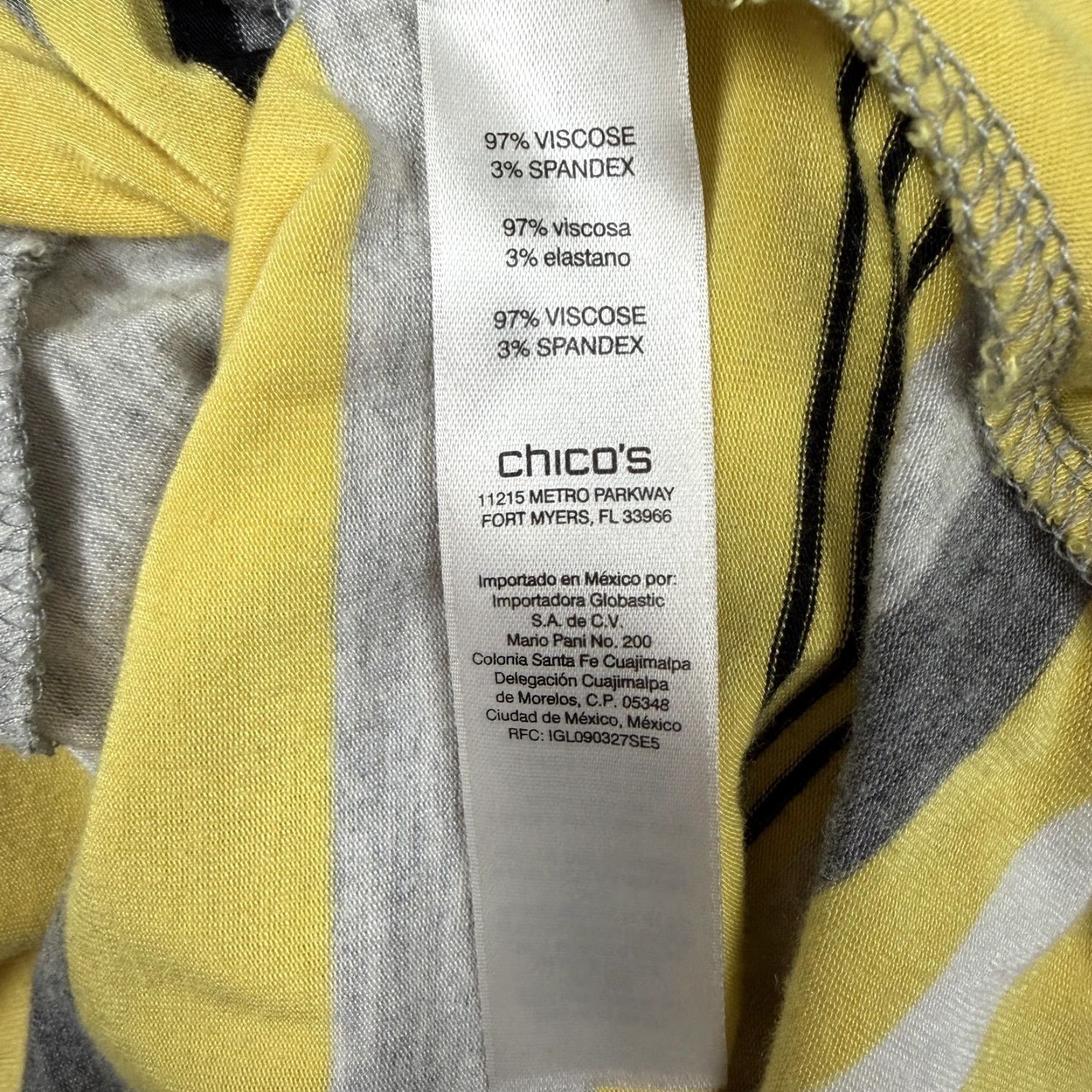 Vintage Chicos Zenergy Dress SZ 1 Gray Yellow Chevron Stripe V-Neck Boho Sporty Casual Dress Size XS / US 0-2 / IT 36-38 - 6 Thumbnail